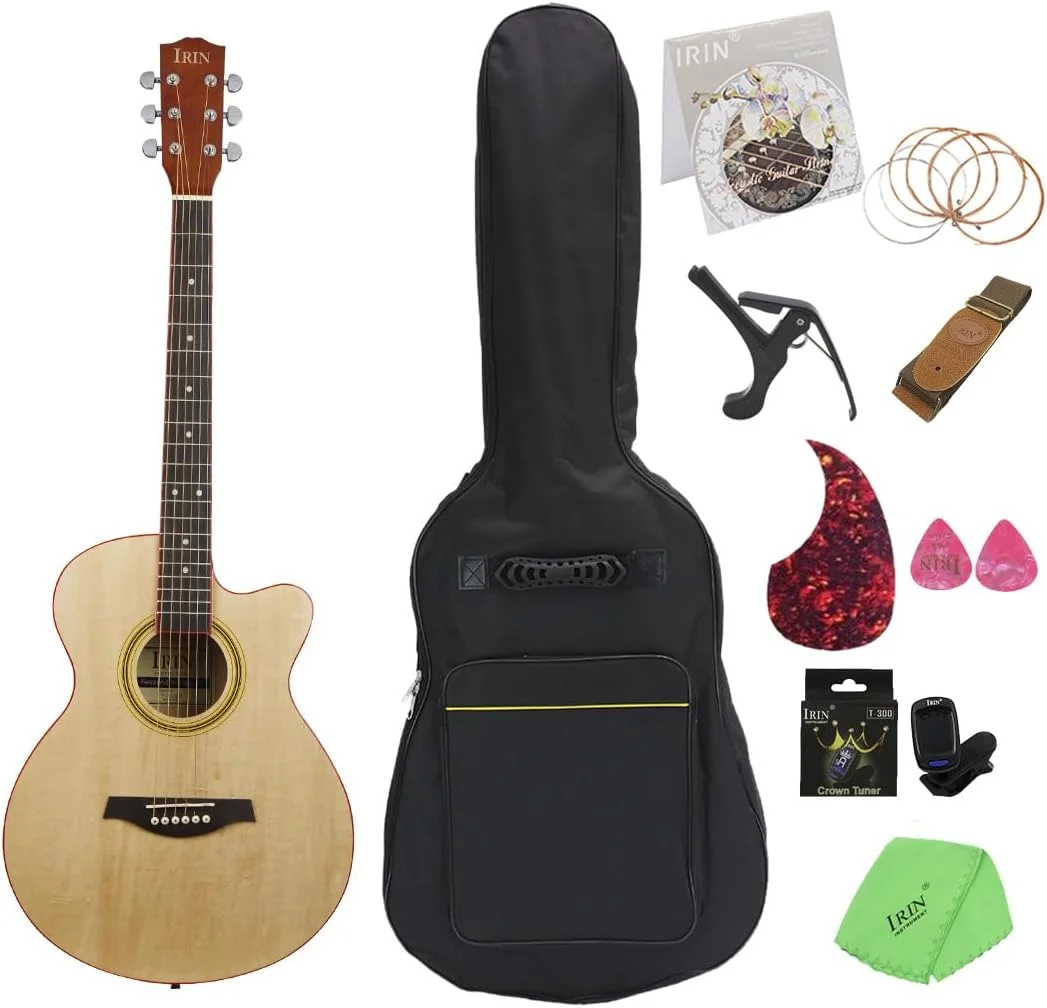 گیتار فولک 40 اینچی، گیتار باس‌وود، گیتار آکوستیک کلاسیک، گیتار درجه یک مناسب اجرای افراد مبتدی و حرفه‌ای، گیتار 40 اینچی، گیتار فولک، ساز زهی، ست گیتار (طرح چوب)