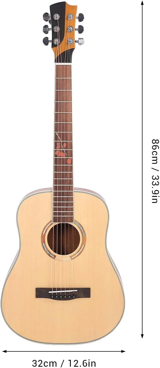 گیتار آکوستیک، ساز موسیقی گیتار فولک قابل حمل 34 اینچی با 6 سیم برای مبتدیان