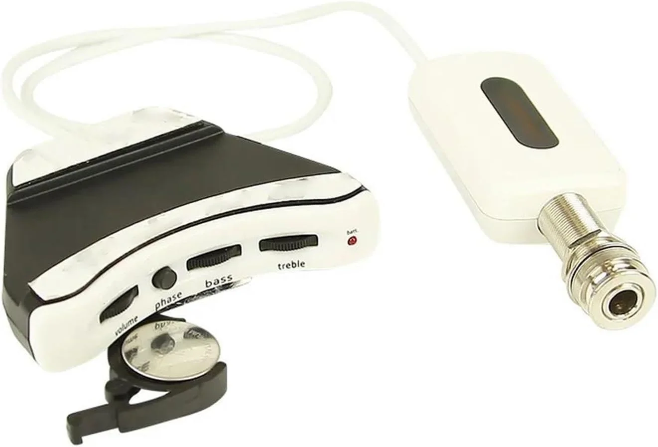 پیکاپ گیتار آکوستیک، پیکاپ برای گیتار آکوستیک تک/دو کاناله فعال انعطاف پذیر پیزو، میکروفون یک جهته، پیش تقویت کننده یکپارچه (پیکاپ دوبل)