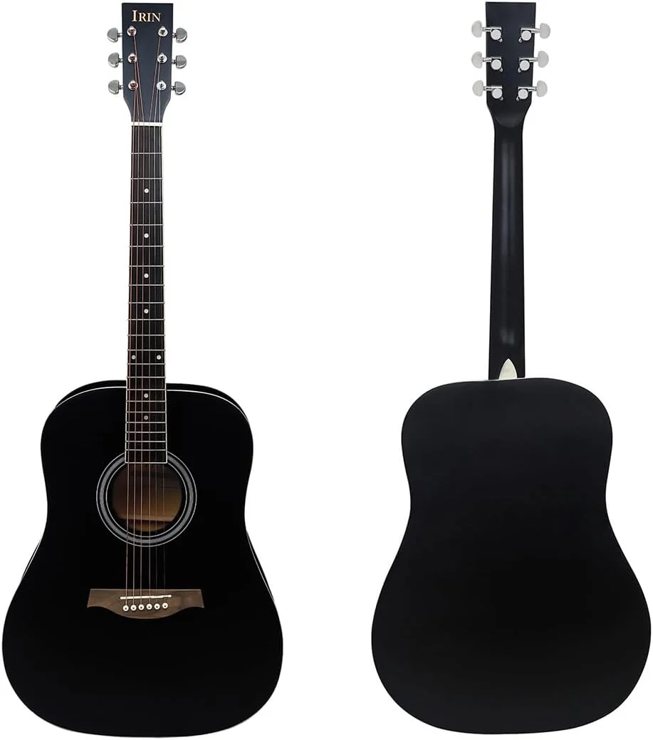 گیتار آکوستیک، گیتار ۴۱ اینچی، گیتار فولک، گیتار تمرینی مبتدی بزرگسالان، گیتار آکوستیک فولک گرد چوب لیندن، ساز زهی، ساز گیتار، گیتار آکوستیک، گیتار (مشکی)