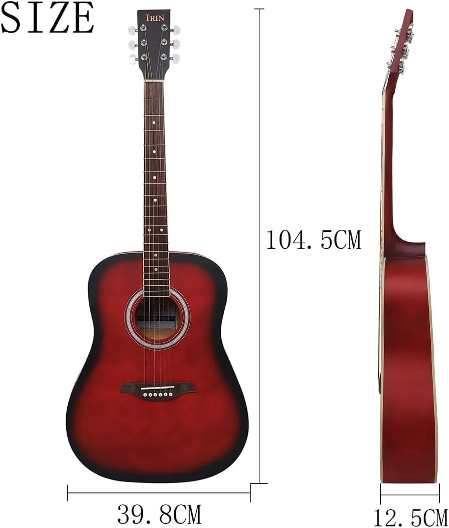 گیتار آکوستیک، گیتار ۴۱ اینچی، گیتار فولک، گیتار تمرینی مبتدی بزرگسالان، گیتار آکوستیک فولک گرد چوب لیندن، ساز زهی، ساز گیتار، گیتار آکوستیک، گیتار (مشکی)