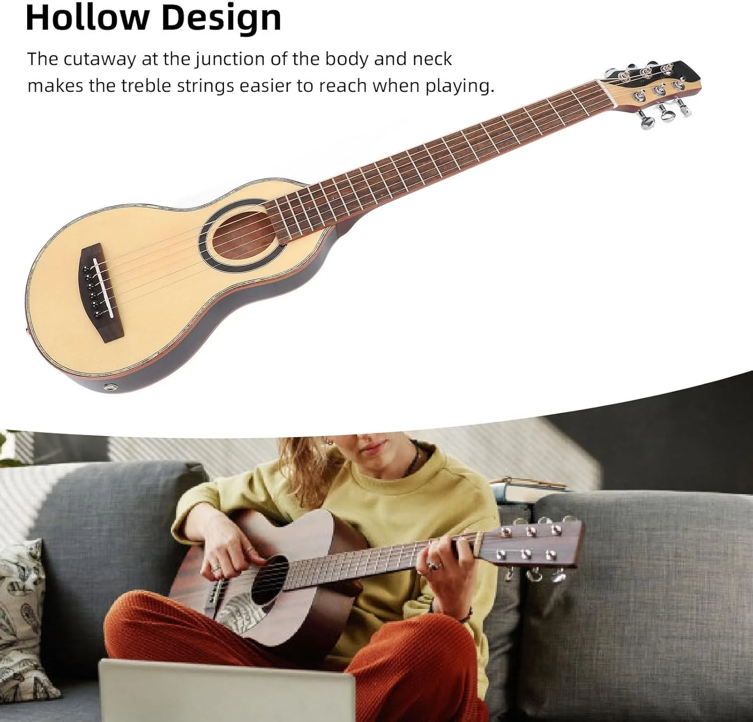 گیتار آکوستیک 6 سیم 32 اینچی برای مبتدیان، تیونر داخلی، طراحی توخالی، صدای غنی، چوب صنوبر اوکومه، برنج، کیف مشکی، مناسب برای مبتدیان