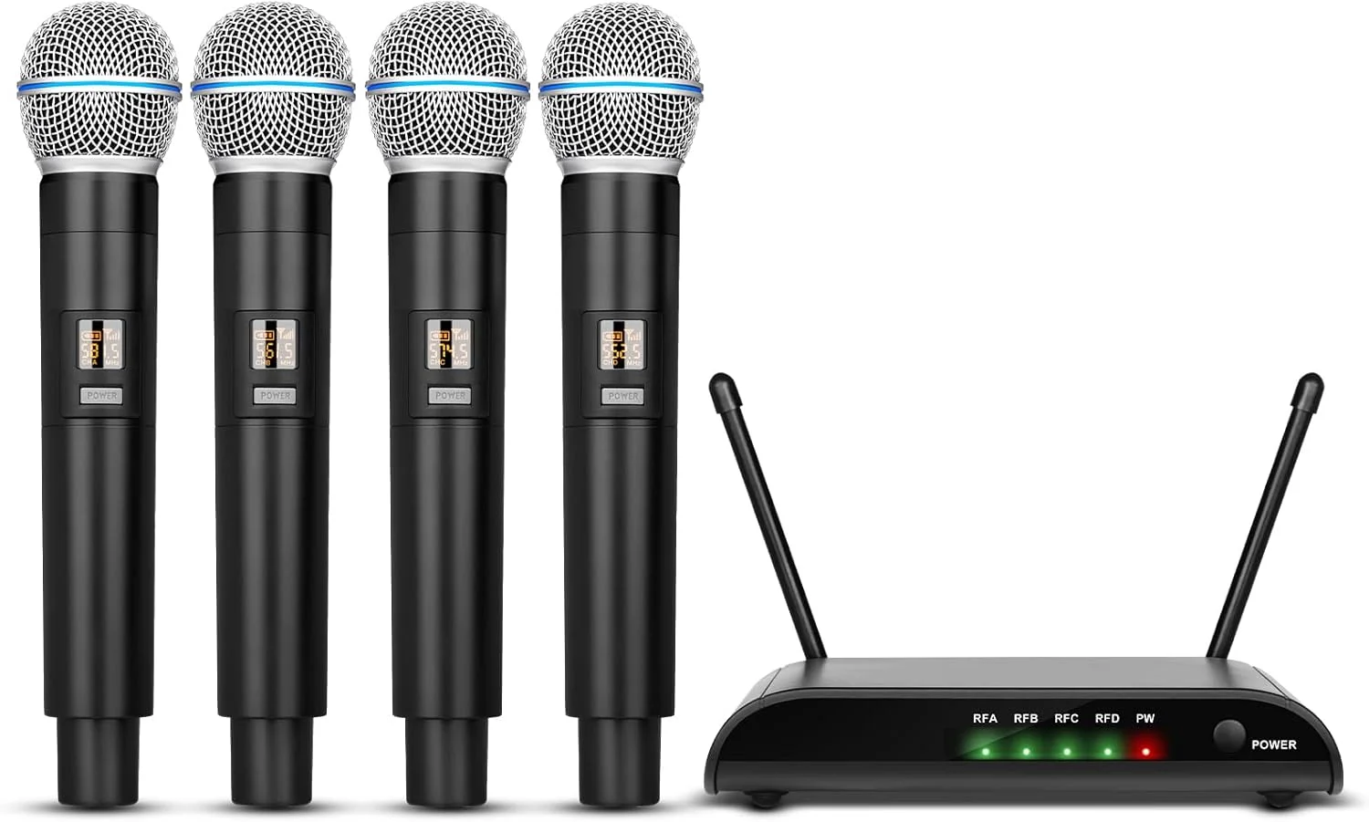 میکروفون های کارائوکه Depusheng R4-Pro، سیستم میکروفون دستی 4 کاناله حرفه ای، میکروفون فلزی پویا برای آواز کارائوکه، کلیسا، جلسات، مهمانی ها، دی جی، عروسی