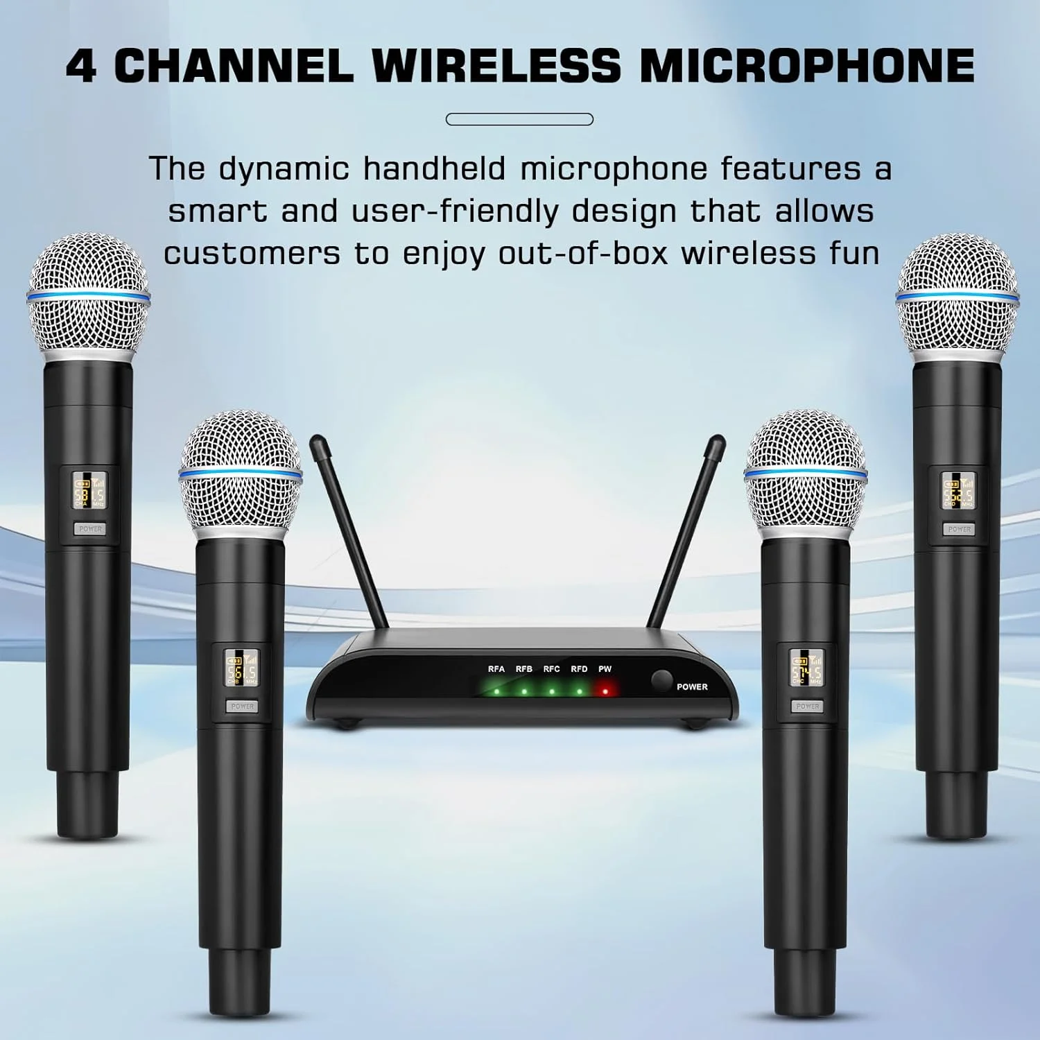 میکروفون های کارائوکه Depusheng R4-Pro، سیستم میکروفون دستی 4 کاناله حرفه ای، میکروفون فلزی پویا برای آواز کارائوکه، کلیسا، جلسات، مهمانی ها، دی جی، عروسی - تصویر 2