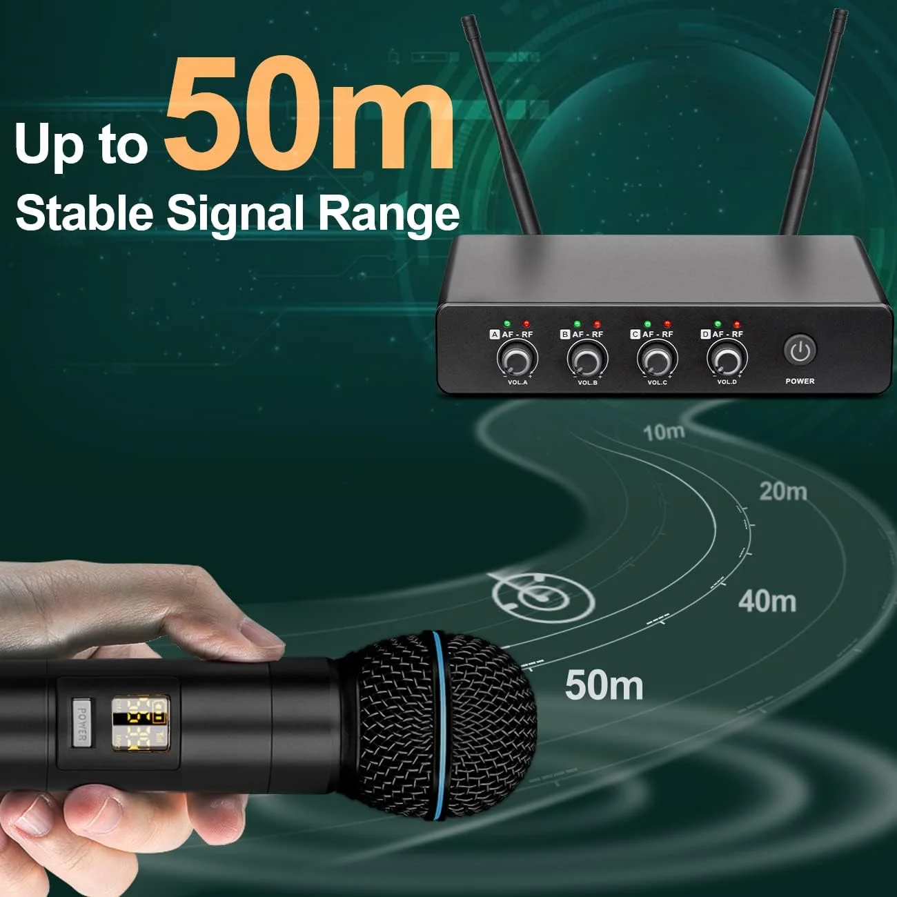 میکروفون بی سیم Depusheng R5، سیستم میکروفون دستی بی سیم حرفه ای UHF با چهار میکروفون دینامیکی برای کارائوکه خانگی، جلسات، مهمانی ها، کلیساها، دی جی ها، عروسی ها، مجموعه KTV خانگی میکروفون بی سیم Depusheng R5، سیستم میکروفون دستی بی سیم حرفه ای UHF با چهار میکروفون دینامیکی برای کارائوکه خانگی، جلسات، مهمانی ها، کلیساها، دی جی ها، عروسی ها، مجموعه KTV خانگی