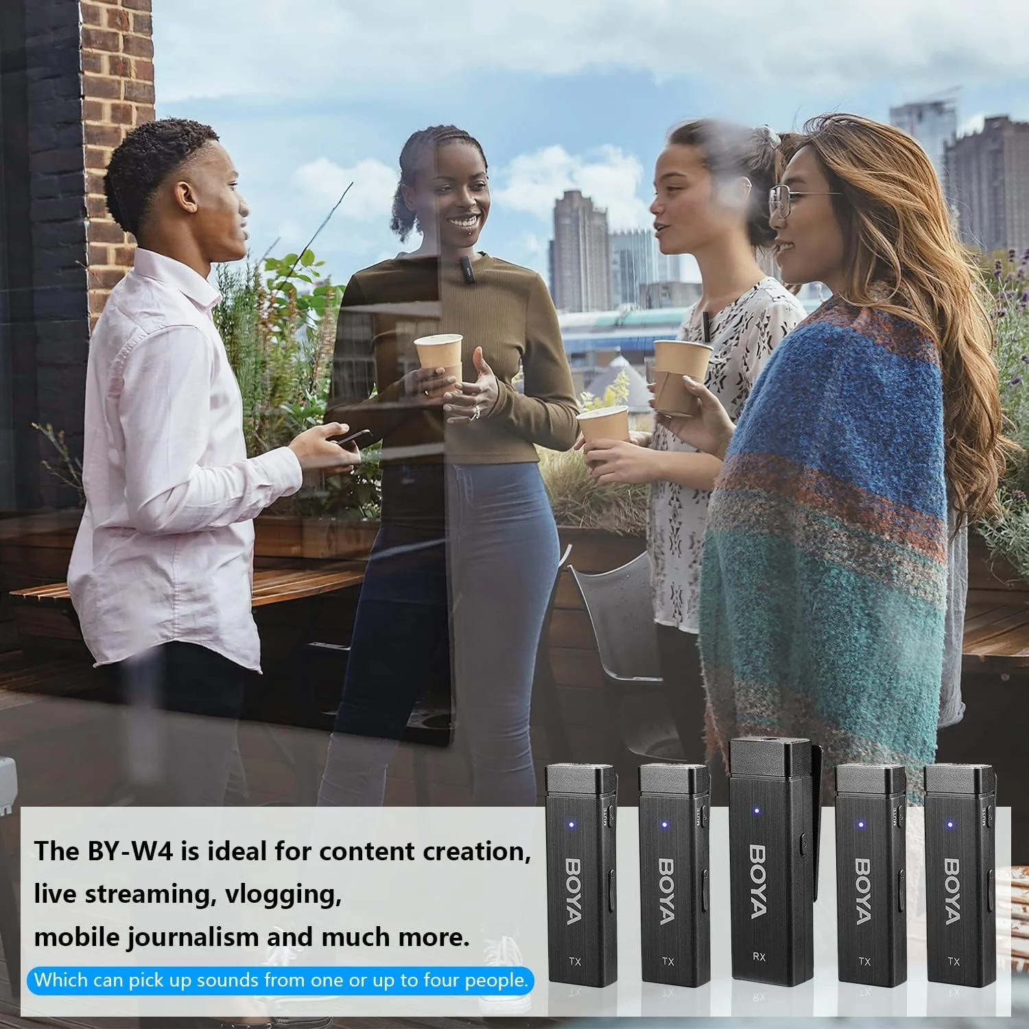 سیستم میکروفون یقهای بیسیم 4 کاناله BOYA مدل BY-W4 2.4G، بیسیم، 4 فرستنده و یک گیرنده برای دوربین DSLR، دوربین فیلمبرداری، تلفنهای هوشمند، مصاحبه، ولاگ، ویدیو، یوتیوب سیستم میکروفون یقهای بیسیم 4 کاناله BOYA مدل BY-W4 2.4G، بیسیم، 4 فرستنده و یک گیرنده برای دوربین DSLR، دوربین فیلمبرداری، تلفنهای هوشمند، مصاحبه، ولاگ، ویدیو، یوتیوب
