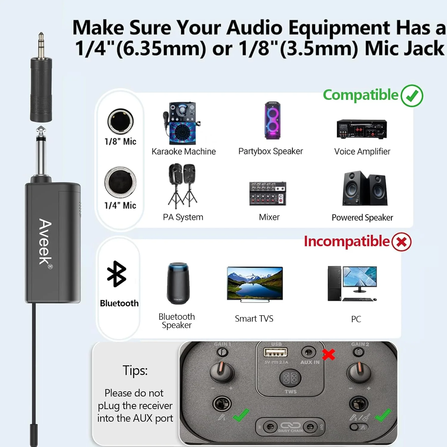 میکروفون دستی بی سیم Aveek Kabellos با گیرنده قابل شارژ (6 ساعت کارکرد)، میکروفون بی سیم برای کارائوکه، آواز خواندن، مهمانی، عروسی، دی جی، سخنرانی - 1 میکروفون