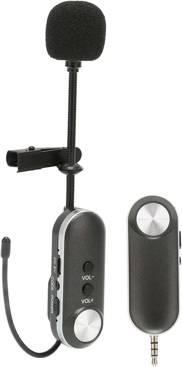 میکروفون یقه ای بی سیم UHF Annadue، سیستم میکروفون بی سیم حرفه ای، زمان کارکرد 6 ساعت، برای تقویت کننده صدا، بلندگو میکروفون، سیستم های PA، میکسر و غیره (EU)