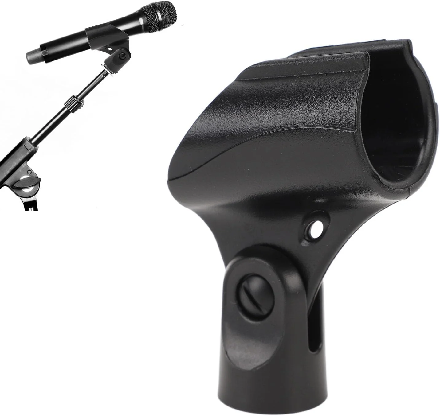 گیره میکروفون بی سیم قابل تنظیم با قابلیت تنظیم زاویه، ساخته شده از مواد ABS، دارای رزوه 5/8 اینچی در قسمت پایین برای میکروفون های با قطر 25-30 میلی متر