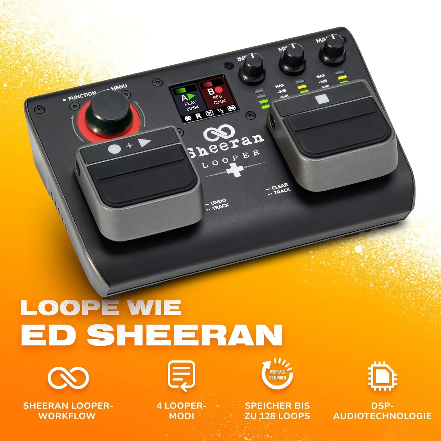 پدال لوپر دو مسیره SHEERAN LOOPER + برای گیتار، بیس، کیبورد، وکال و موارد دیگر، با 128 حافظه لوپ، 4 حالت لوپینگ، نمایشگر LED و رابط صوتی
