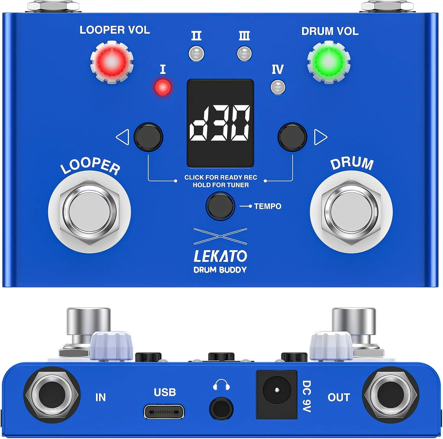 پدال لوپر درام LEKATO با تیونر، 4 لوپ، 11 دقیقه پدال لوپ با درام ماشین 30 درام با برنامه برای ویرایش و ذخیره سازی سفارشی برای گیتار الکتریک و باس، ضربه تمپو