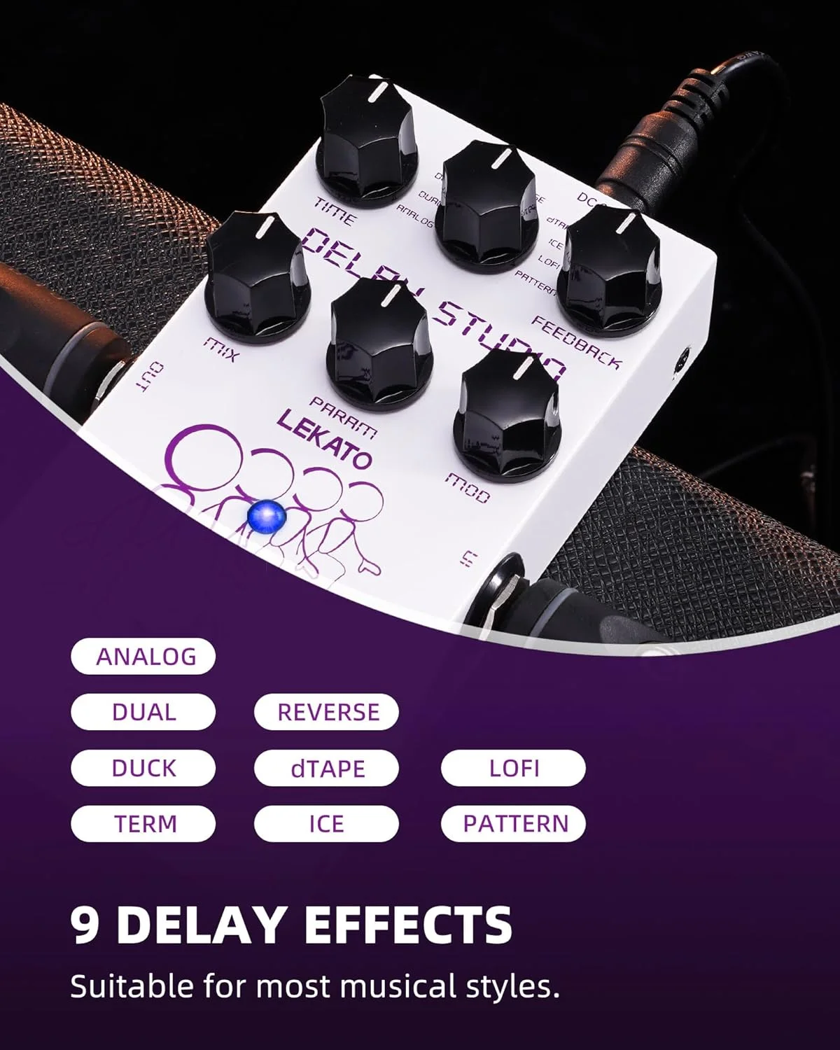 پدال دیلی LEKATO، پدال افکت گیتار با 9 افکت دیلی، Tap Tempo Freeze