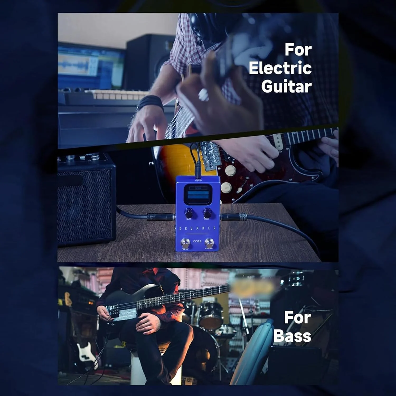 پدال افکت گیتار ماشین درام، 121 شیار درام 11 سبک ریتم، پدال افکت گیتار ریتمیک با شیارهای قابل تنظیم، مناسب برای اجرای زنده، استودیو، اجرا (دوشاخه EU)