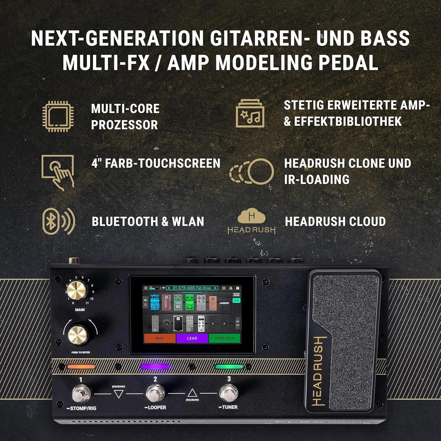 پدال مولتی افکت گیتار و بیس HeadRush Flex Prime و پردازنده مدلینگ آمپ با صفحه لمسی، لوپر، وای فای، بلوتوث، IR Loader، USB، آموزش