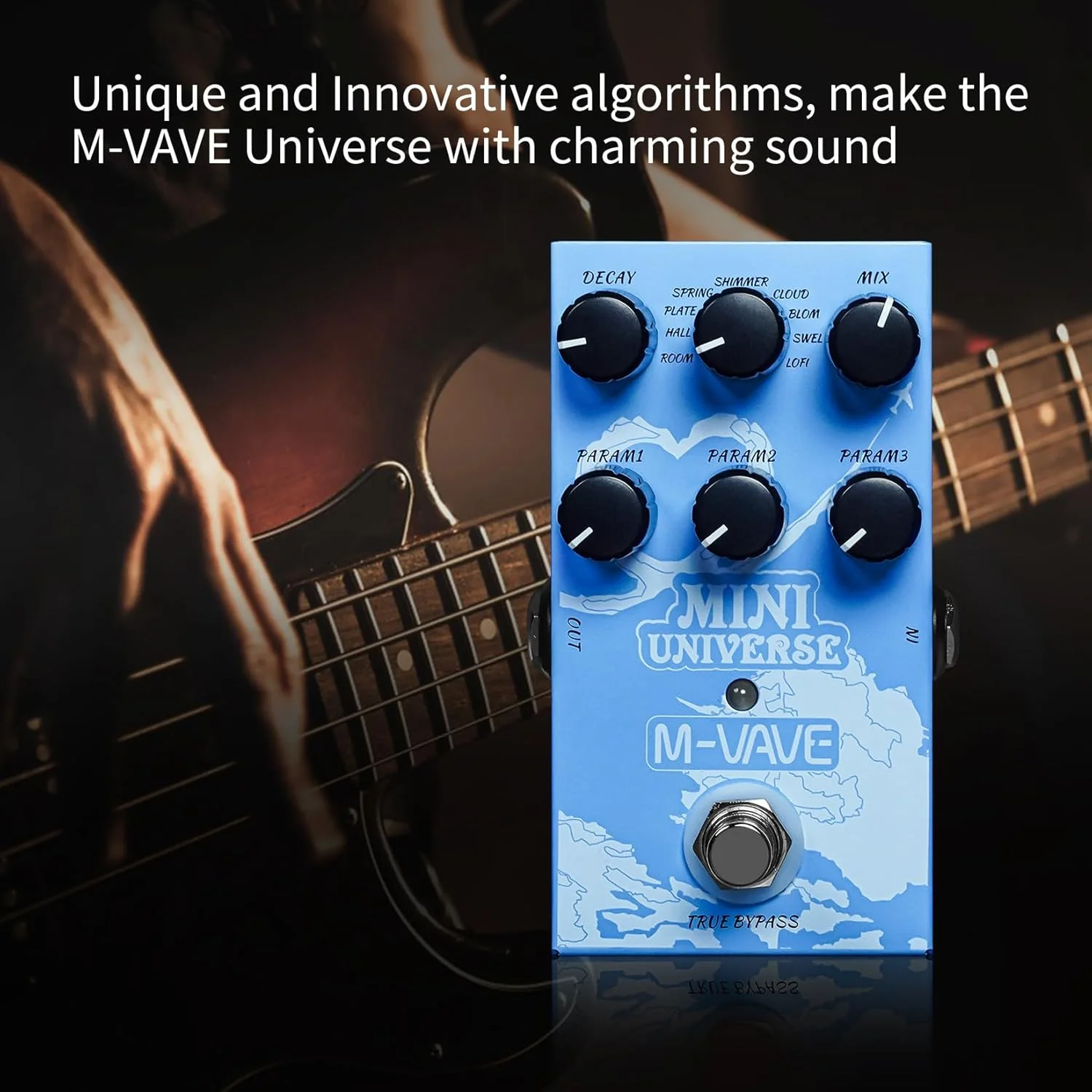 پدال گیتار M-VAVE MINI-UNIVERSE - افکت ریورب دیجیتال چند منظوره با 9 تُن منحصر به فرد و رابط کاربری آسان، رابط های متعدد منبع تغذیه