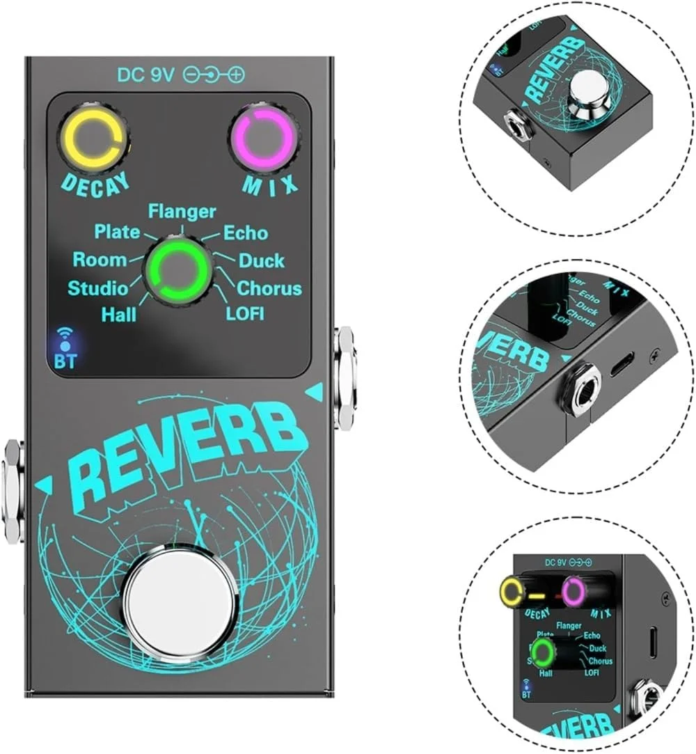 دستگاه افکت ریورب گیتار، دستگاه مولتی افکت برای گیتار، 9 ریورب دیجیتال، پدال افکتور ریورب دیجیتال گیتار توکار، مشکی (12 x 8 x 3cm) دستگاه افکت ریورب گیتار، دستگاه مولتی افکت برای گیتار، 9 ریورب دیجیتال، پدال افکتور ریورب دیجیتال گیتار توکار، مشکی (12 x 8 x 3cm)