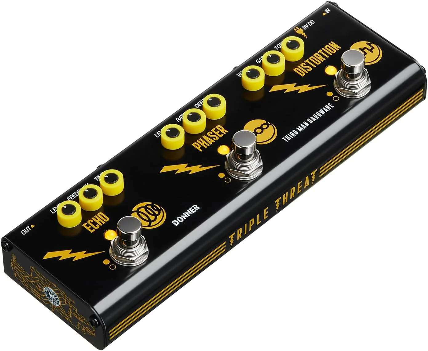 پدال مولتی افکت Donner X Third Man Hardware، تهدید سه گانه 3 در 1 آنالوگ گیتار دیستورشن فازر اکو با آداپتور برای گیتار الکتریک