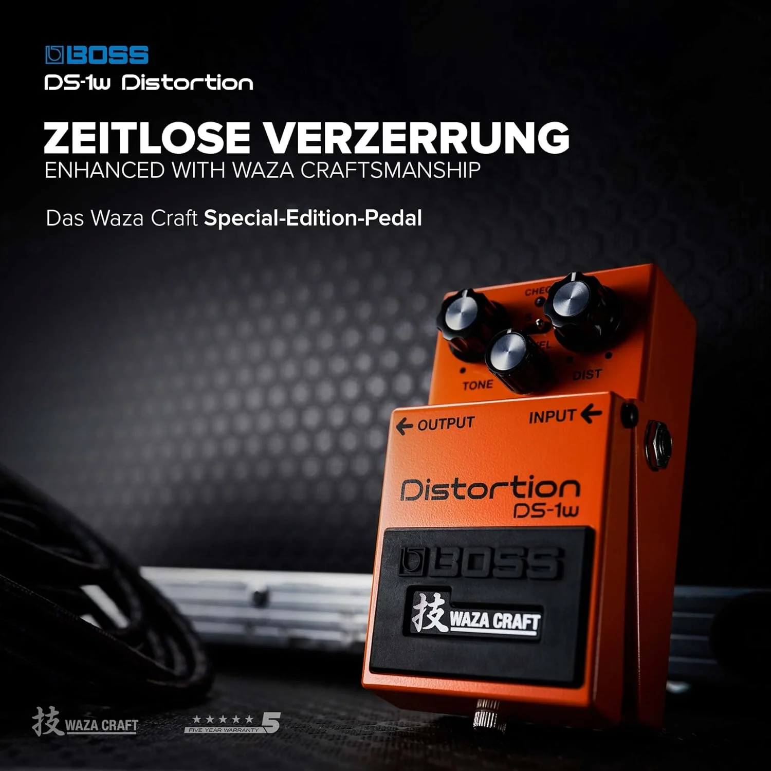 پدال دیستورشن BOSS DS-1W نسخه ویژه Waza Craft برای تجربه نهایی صدای BOSS | گسترش یافته با دو حالت برای تنوع بیشتر صدا | صدای افسانه ای برای گیتار الکتریک و همه سبک های موسیقی