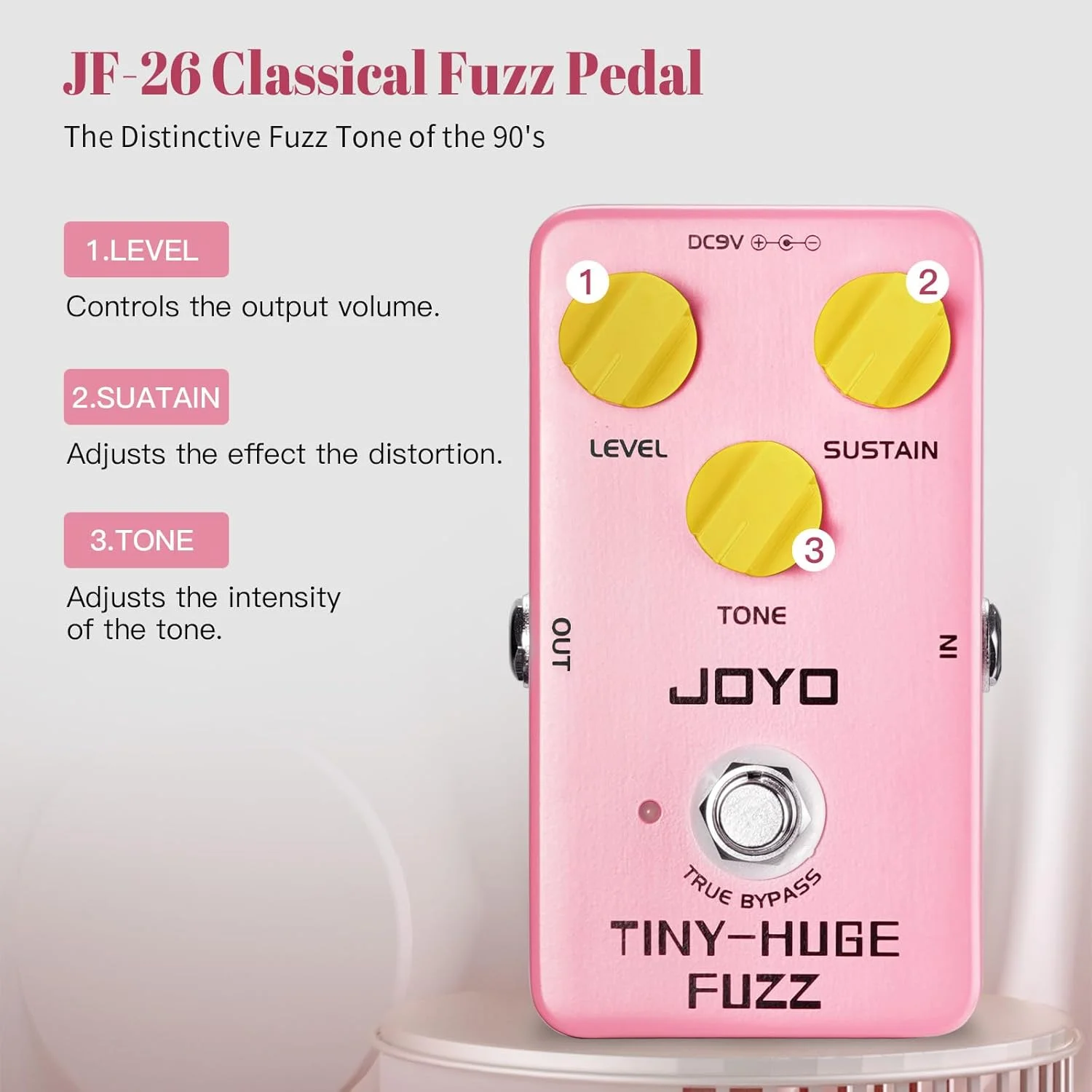 پدال فاز گیتار JOYO، تُن فاز کلاسیک وینتج برای گیتار الکتریک، بیس قدرتمند و تُن ساستین طولانی، True Bypass (TINY-HUGE JF-26)