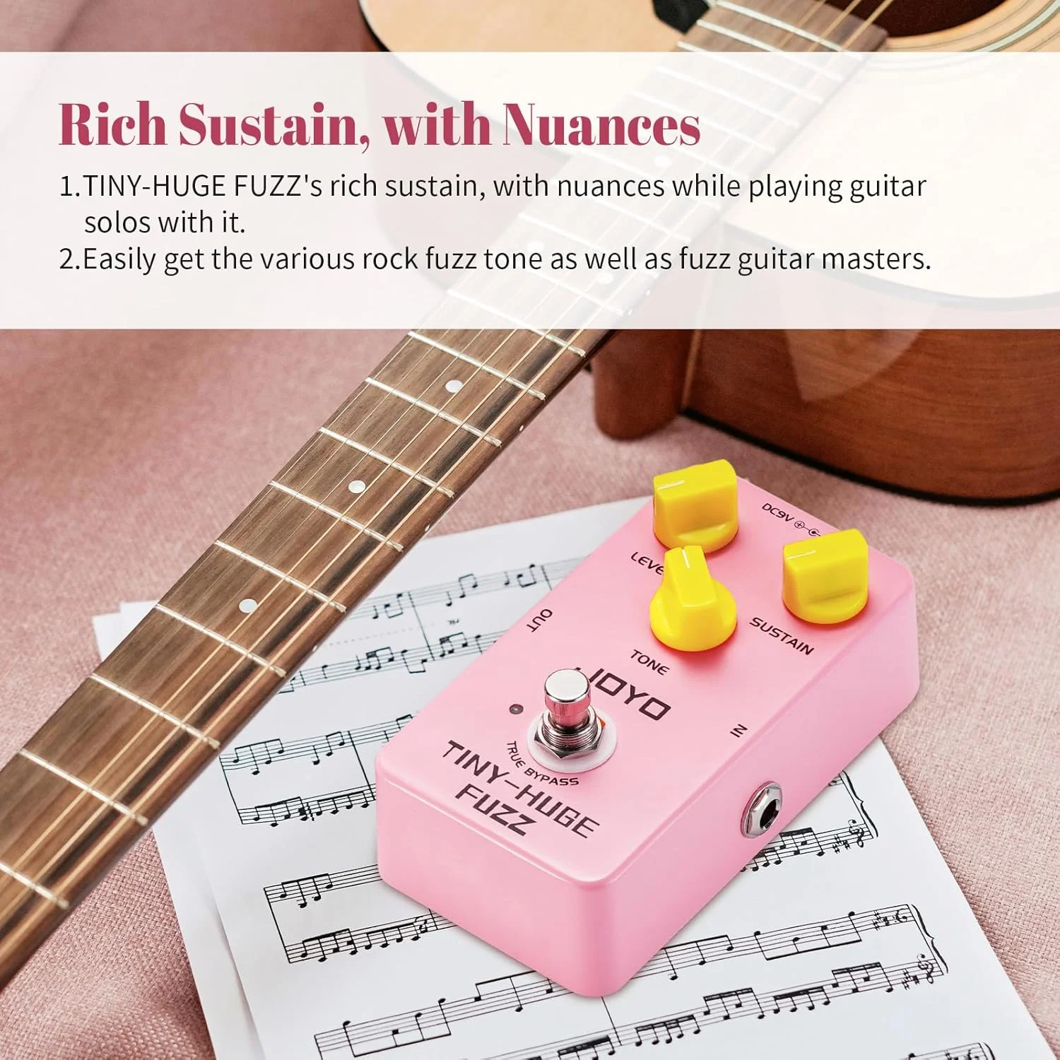 پدال فاز گیتار JOYO، تُن فاز کلاسیک وینتج برای گیتار الکتریک، بیس قدرتمند و تُن ساستین طولانی، True Bypass (TINY-HUGE JF-26)