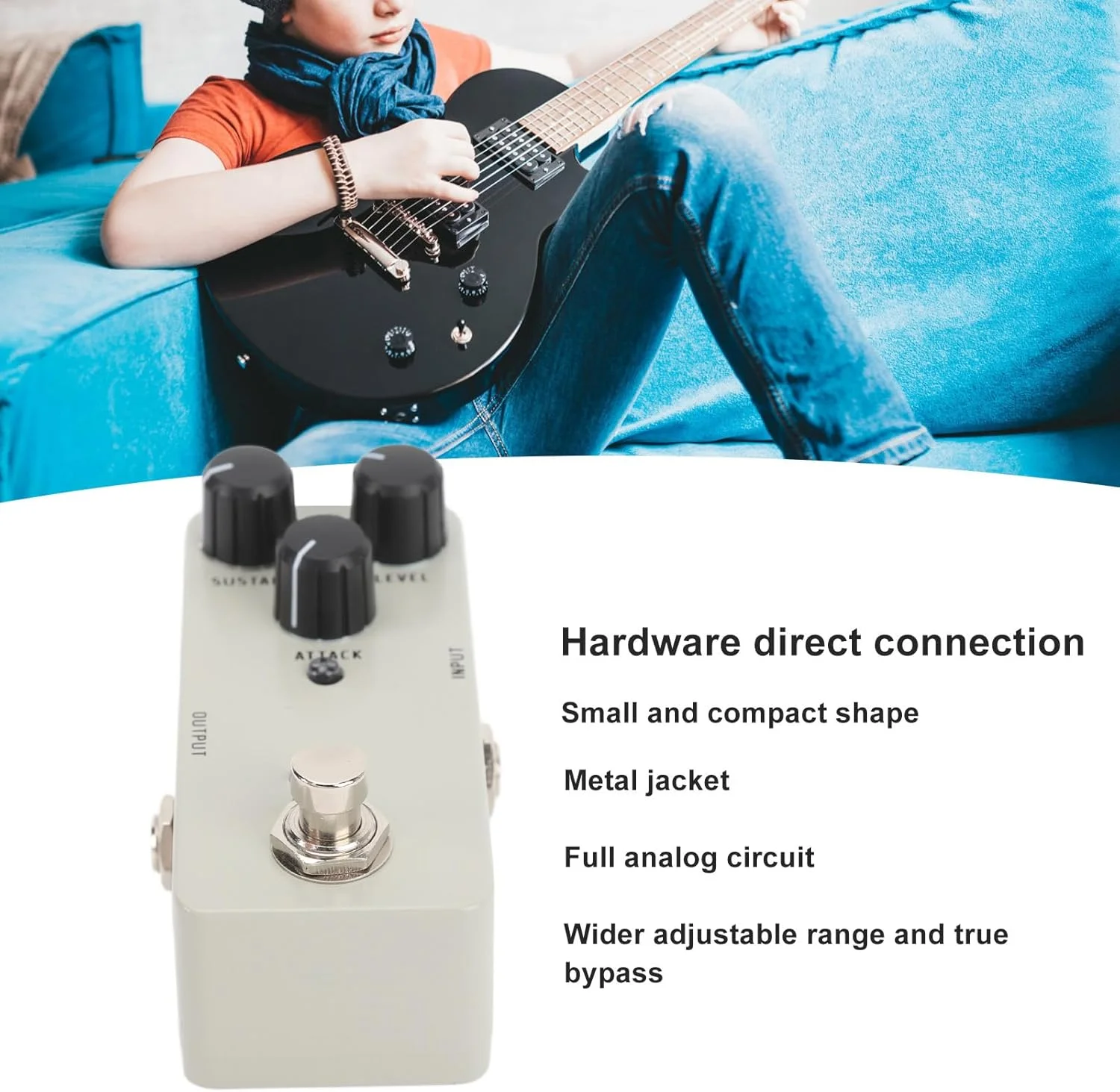 پدال کمپرسور مینی، گیتار الکتریک، مدار کاملاً آنالوگ با بای‌پس واقعی، DC 9 ولت، مناسب برای اجراهای فضای باز