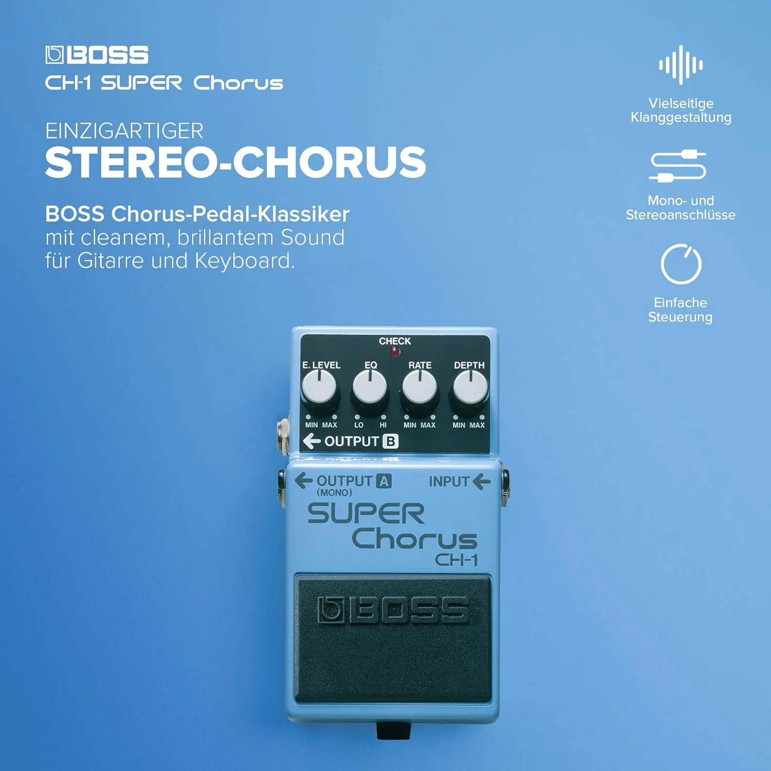 BOSS CH-1 SUPER Chorus | پدال افکت کلاسیک و جمع و جور | صدای شفاف برای گیتار و کیبورد | طراحی صدای متنوع | اتصالات مونو و استریو | کاربری آسان BOSS CH-1 SUPER Chorus | پدال افکت کلاسیک و جمع و جور | صدای شفاف برای گیتار و کیبورد | طراحی صدای متنوع | اتصالات مونو و استریو | کاربری آسان
