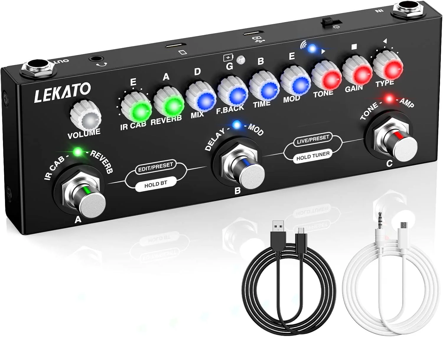 مولتی افکت گیتار LEKATO با قابلیت IR-Loading، ۹ مدل آمپلی‌فایر، دیلی/ریورب/فاز/کورس/دیستورشن/اوردرایو، پدال مولتی افکت گیتار با قابلیت ضبط و بلوتوث ۵.۰