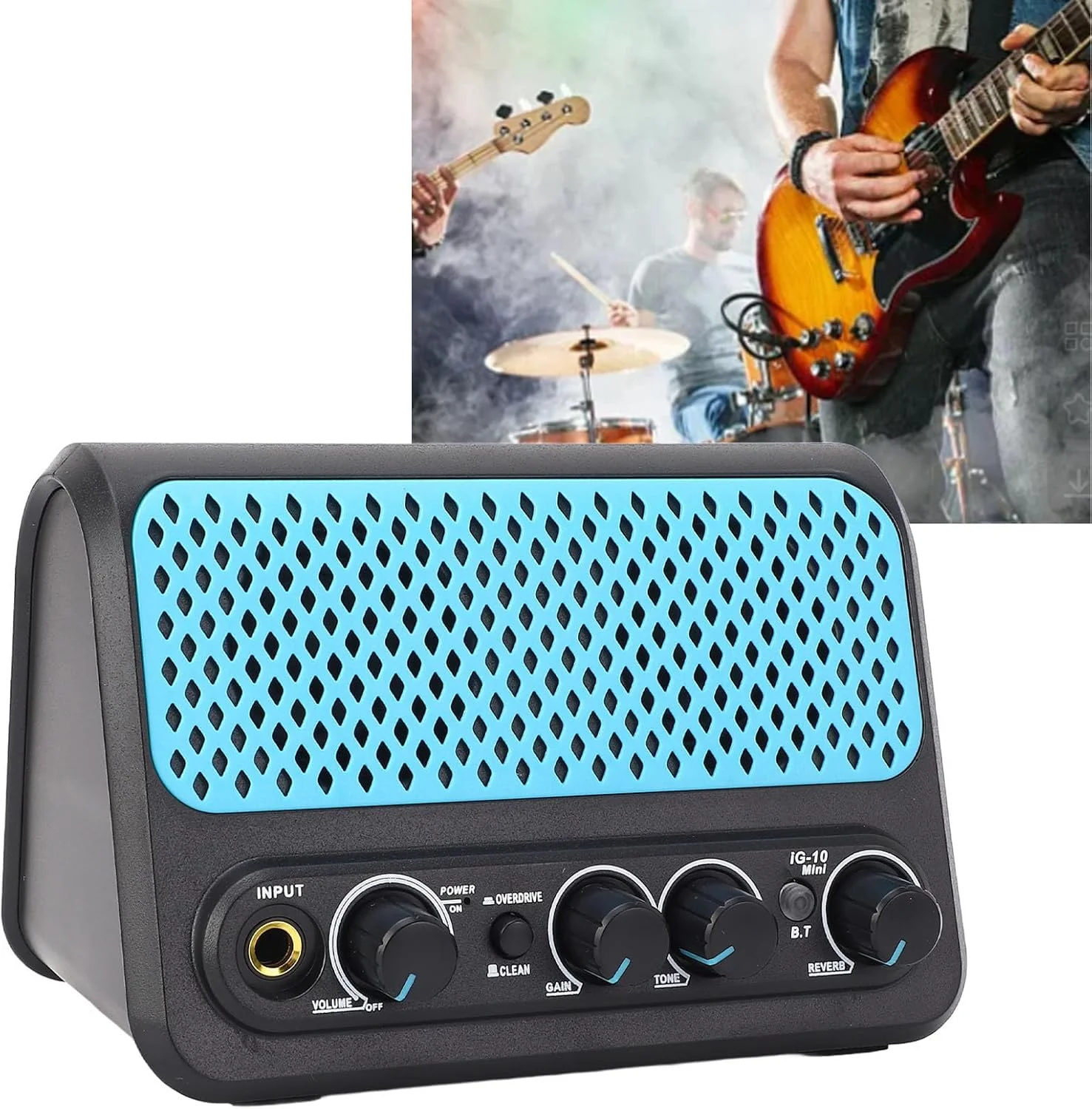 آمپلی فایر گیتار الکتریک قابل حمل 10 واتی با افکتهای کلین، دیستورشن، اوردرایو و ریورب، آمپلی فایر تمرینی گیتار قابل شارژ برای اجرا و تمرین آمپلی فایر گیتار الکتریک قابل حمل 10 واتی با افکتهای کلین، دیستورشن، اوردرایو و ریورب، آمپلی فایر تمرینی گیتار قابل شارژ برای اجرا و تمرین