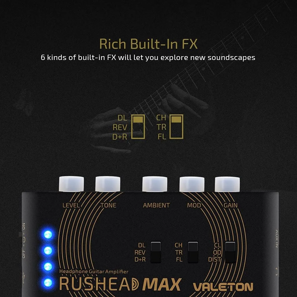 VALETON Rushead Max مینی آمپلی فایر USB قابل شارژ جیبی قابل حمل گیتار هدفون آمپلی فایر اتاق خواب جلوه های ویژه RH-100