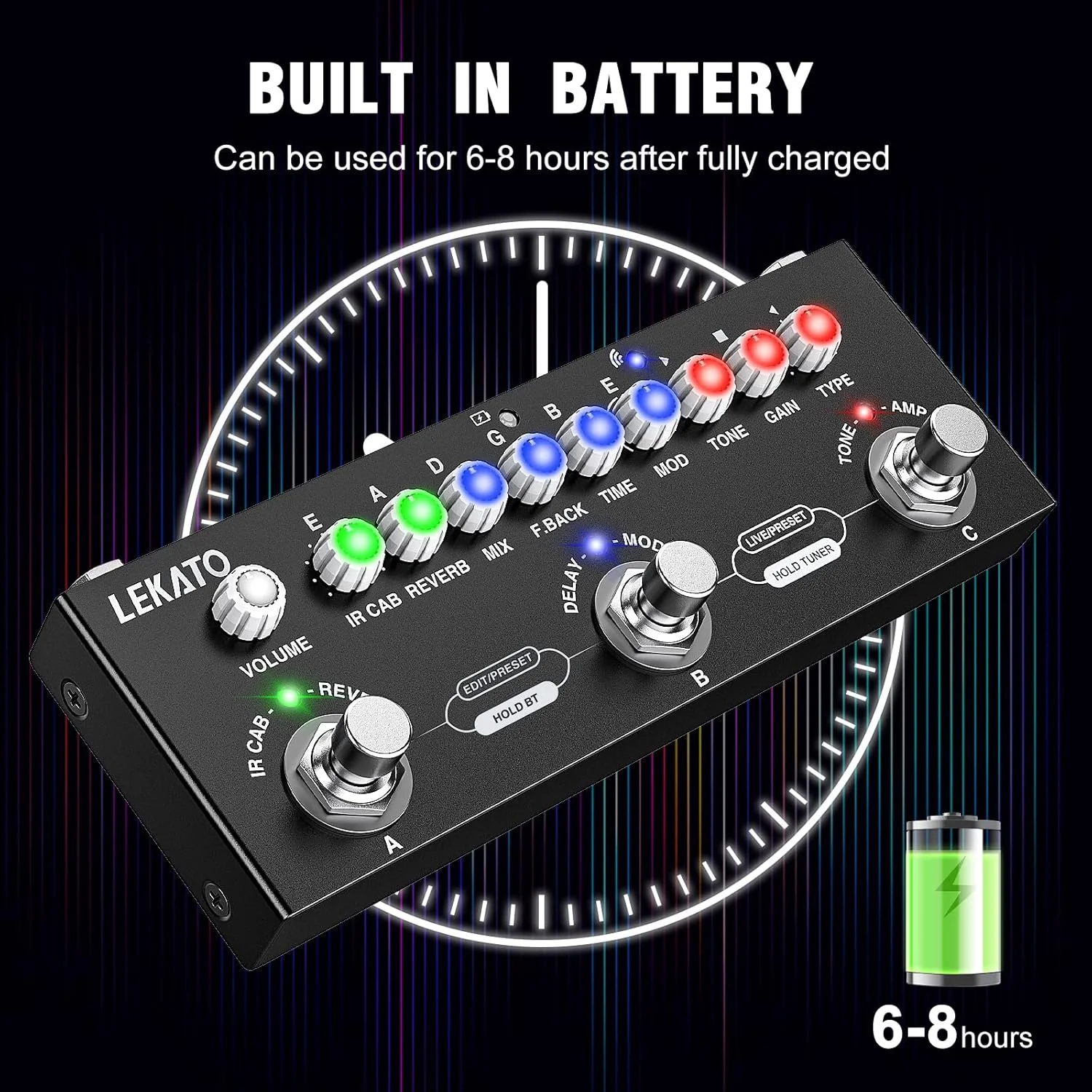 مولتی افکت گیتار LEKATO با قابلیت IR-Loading، ۹ مدل آمپلیفایر، دیلی/ریورب/فاز/کورس/دیستورشن/اوردرایو، پدال مولتی افکت گیتار با قابلیت ضبط و بلوتوث ۵.۰ مولتی افکت گیتار LEKATO با قابلیت IR-Loading، ۹ مدل آمپلیفایر، دیلی/ریورب/فاز/کورس/دیستورشن/اوردرایو، پدال مولتی افکت گیتار با قابلیت ضبط و بلوتوث ۵.۰