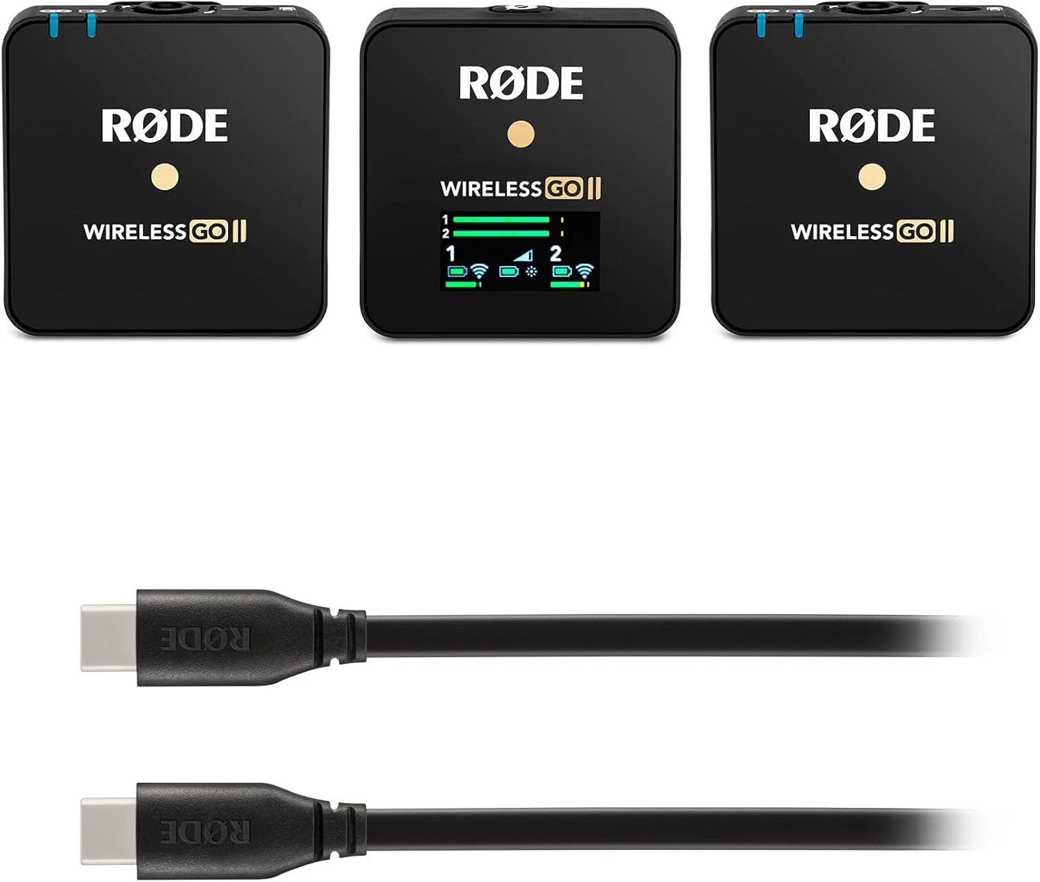 سیستم میکروفون بی‌سیم دو کاناله فوق‌العاده فشرده RØDE Wireless GO II + کابل USB-C به USB-C مدل SC17 (1.5 متری - سازگار با اندروید و مک) برای فیلمبرداری، مصاحبه و تولید محتوا