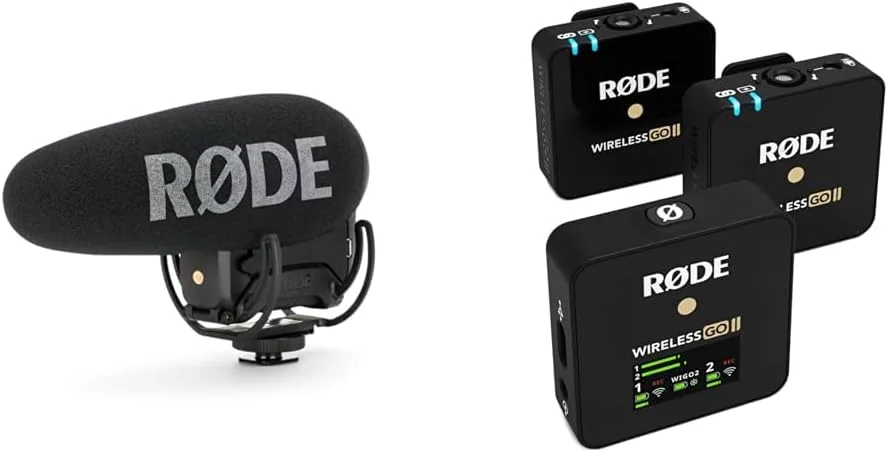 میکروفون شاتگان حرفه ای RØDE VideoMic Pro+ و سیستم میکروفون بی سیم دو کاناله فوق العاده فشرده Wireless GO II