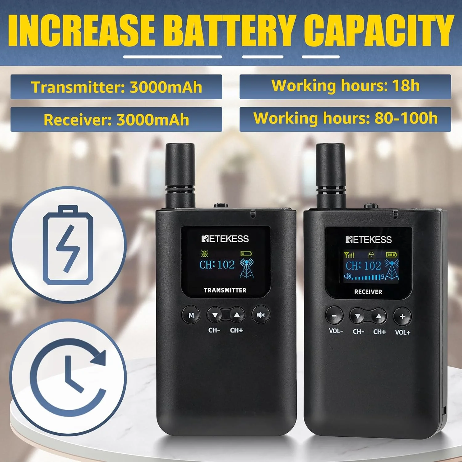 سیستم راهنمای تور بیسیم Retekess TT125، سیستم راهنمای تور صوتی، هدست راهنمای تور، 150 متر برد، 100 ساعت عمر باتری طولانی، شارژ نوع C برای گردشگری، تورهای کارخانه، کنفرانسها، آموزش سیستم راهنمای تور بیسیم Retekess TT125، سیستم راهنمای تور صوتی، هدست راهنمای تور، 150 متر برد، 100 ساعت عمر باتری طولانی، شارژ نوع C برای گردشگری، تورهای کارخانه، کنفرانسها، آموزش