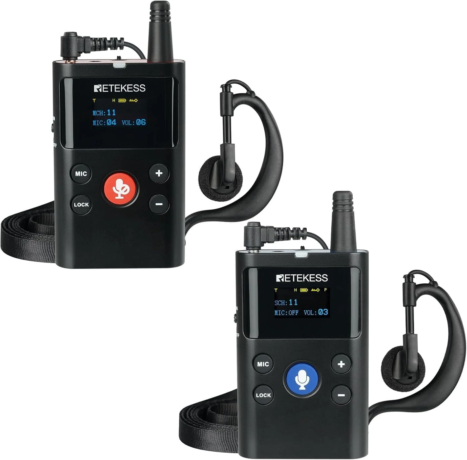 سیستم راهنمای تور Retekess TT126، سیستم راهنمای تور دو طرفه 280 متری، هدست ارتباطی دو طرفه، سیستم ارتباطی بی سیم برای آموزش اسب سواری، پذیرایی VIP (1 فرستنده 1 گیرنده)