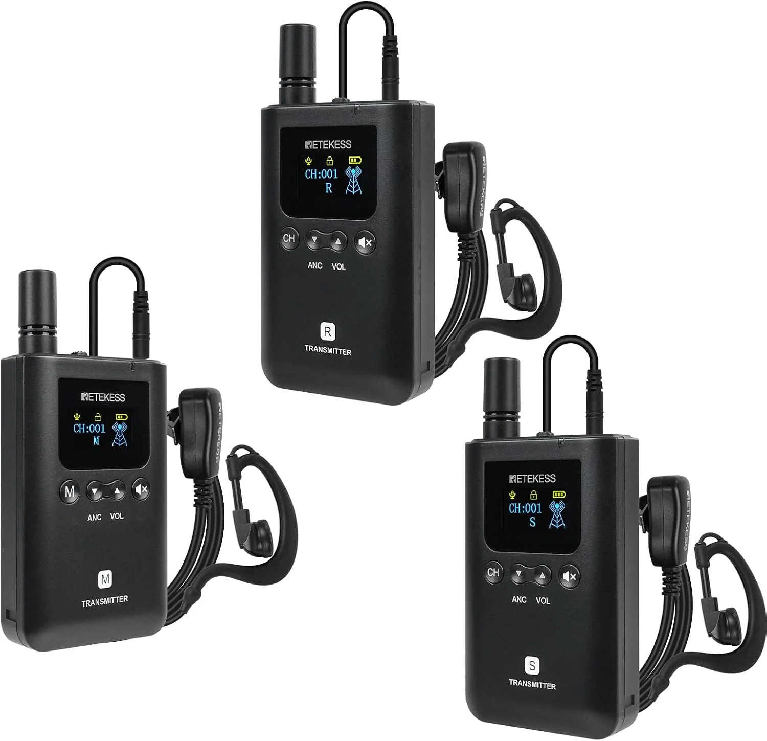 سیستم راهنمای تور بی‌سیم Retekess TT129 با 3 فرستنده، سیستم هدست راهنمای تور صوتی، فول دوبلکس، فاصله 100 متری، 20 ساعت زمان آماده به کار، عملکرد تک لمسی، برای آموزش