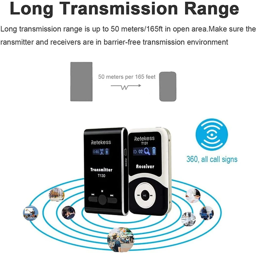 سیستم راهنمای تور Retekess T131، گیرنده سازگار با سیستم راهنمای صوتی بی سیم T130، میکروفون راهنمای تور برای گردشگران کارخانه، دانشگاه، لجستیک، جلسات (بسته 5 عددی) سیستم راهنمای تور Retekess T131، گیرنده سازگار با سیستم راهنمای صوتی بی سیم T130، میکروفون راهنمای تور برای گردشگران کارخانه، دانشگاه، لجستیک، جلسات (بسته 5 عددی)