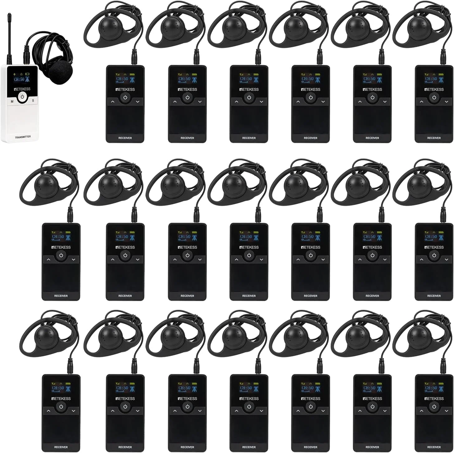 سیستم راهنمای تور بی سیم Retekess TT116، سیستم راهنمای صوتی نجوا، مجموعه راهنمای تور، 200 متر، حذف نویز، میکروفون راهنمای تور، سیستم ترجمه کلیسا برای گردشگری، کارخانه، دانشگاه