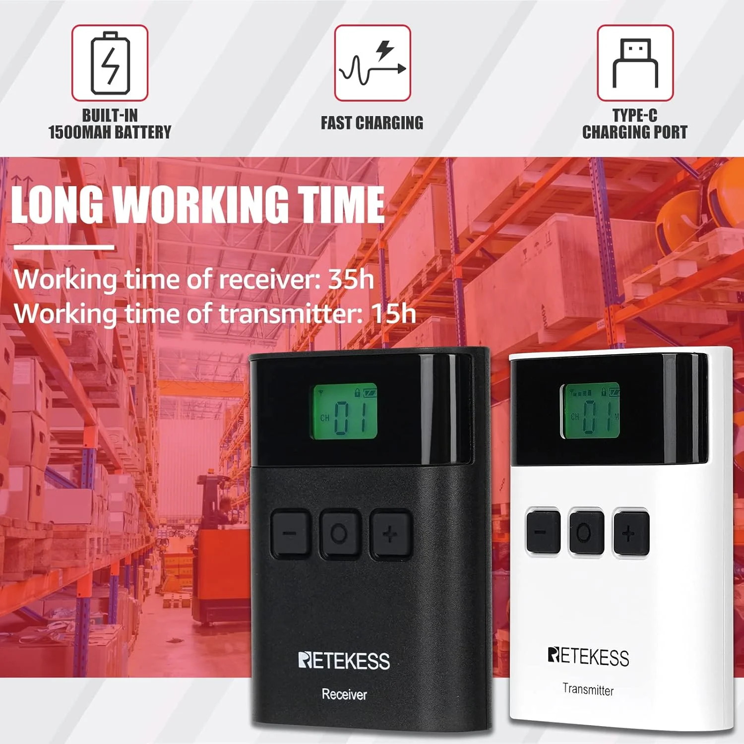 سیستم راهنمای تور Retekess TT122، سیستم راهنمای تور صوتی بی سیم 150 متری با 36 کانال، همراه با جعبه شارژ 32 اسلات TT015 برای کارخانه، کنفرانس، گردشگری، انبار (2 فرستنده 30 گیرنده)