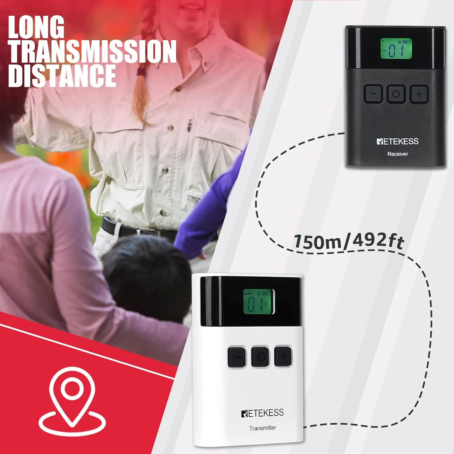 سیستم راهنمای تور Retekess TT122، سیستم راهنمای تور صوتی بی سیم 150 متری با 36 کانال، همراه با جعبه شارژ 32 اسلات TT015 برای کارخانه، کنفرانس، گردشگری، انبار (2 فرستنده 30 گیرنده)