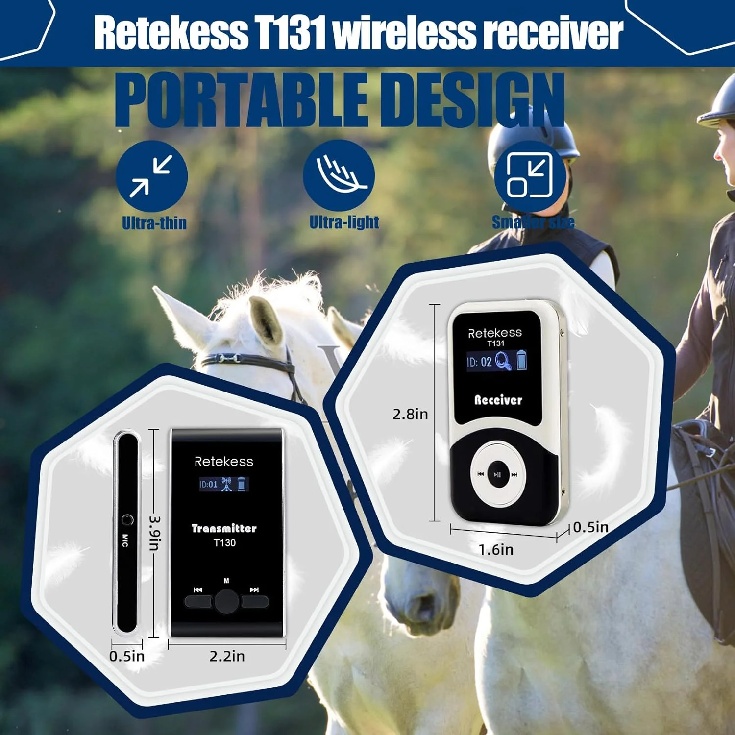 سیستم راهنمای تور بیسیم Retekess T130-T131، مجموعه راهنمای تور قابل حمل با هدست، میکروفون راهنمای تور، آماده به کار 12 ساعته، 60 متر، سیستم تفسیر صوتی برای آموزش اسب سواری (1 فرستنده 5 گیرنده) سیستم راهنمای تور بیسیم Retekess T130-T131، مجموعه راهنمای تور قابل حمل با هدست، میکروفون راهنمای تور، آماده به کار 12 ساعته، 60 متر، سیستم تفسیر صوتی برای آموزش اسب سواری (1 فرستنده 5 گیرنده)