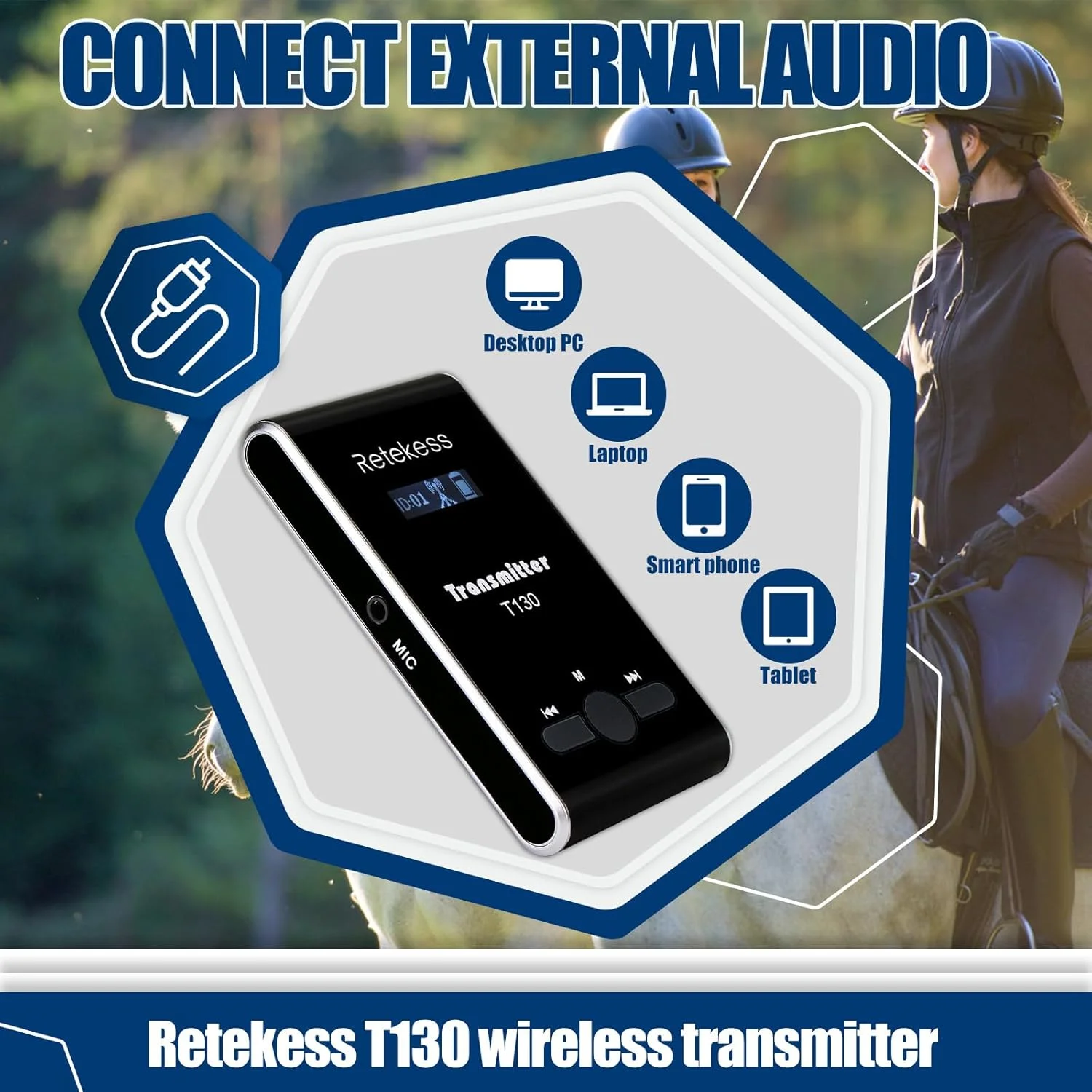 سیستم راهنمای تور بیسیم Retekess T130-T131، مجموعه راهنمای تور قابل حمل با هدست، میکروفون راهنمای تور، آماده به کار 12 ساعته، 60 متر، سیستم تفسیر صوتی برای آموزش اسب سواری (1 فرستنده 5 گیرنده) سیستم راهنمای تور بیسیم Retekess T130-T131، مجموعه راهنمای تور قابل حمل با هدست، میکروفون راهنمای تور، آماده به کار 12 ساعته، 60 متر، سیستم تفسیر صوتی برای آموزش اسب سواری (1 فرستنده 5 گیرنده)