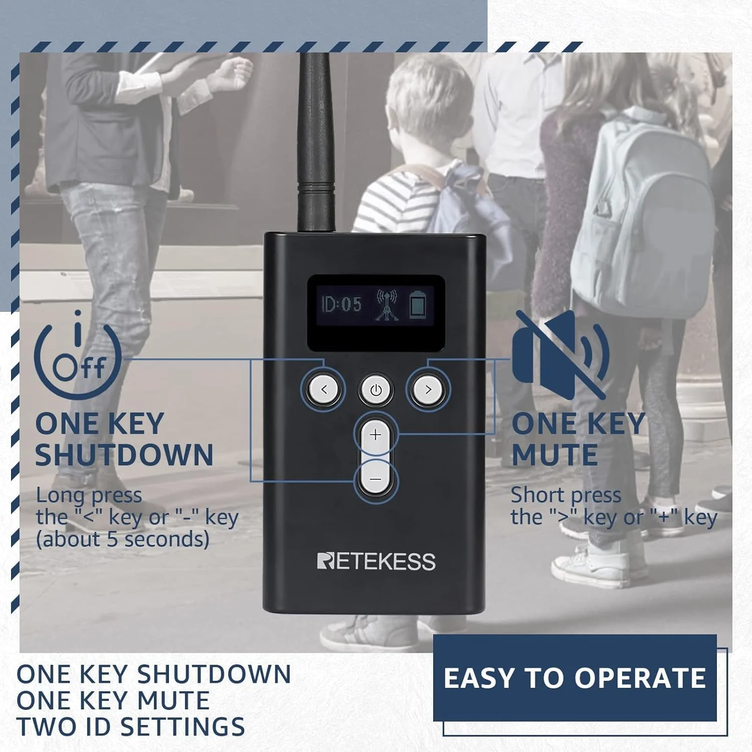 سیستم راهنمای تور Retekess T130S (T130 نسل دوم)، سیستم راهنمای صوتی بیسیم، 100 متر، عملکرد تک کلیک، قطع صدا با یک دکمه، ست راهنمای تور برای گردشگری، کارخانه، کنفرانس سیستم راهنمای تور Retekess T130S (T130 نسل دوم)، سیستم راهنمای صوتی بیسیم، 100 متر، عملکرد تک کلیک، قطع صدا با یک دکمه، ست راهنمای تور برای گردشگری، کارخانه، کنفرانس