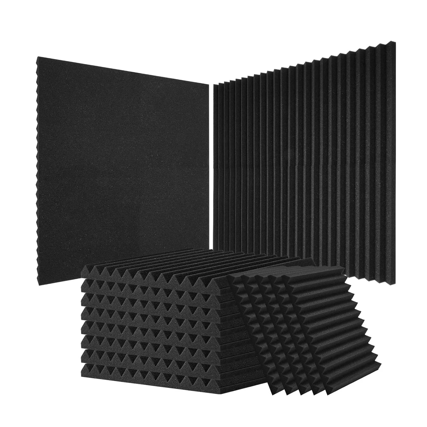 پنل های آکوستیک فوم VEVOR، مجموعه 80 عددی 300x300x25 میلی متر، پنل های دیواری عایق صدا با چگالی بالا، پنل های آکوستیک مقاوم در برابر آتش، فوم آکوستیک برای دیوارها و سقف های استودیو، سیاه