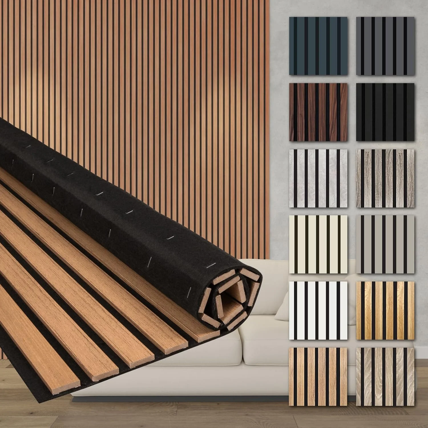 پنل آکوستیک هگزیم 2 عدد 278x60 سانتی متر چوب Comfort - پنل های چوبی انعطاف پذیر دیوارپوش لمینت انعطاف پذیر ام دی اف دیوار پوش دیوار تلویزیون دکور دیوار چوبی قهوه ای (3.34 متر مربع Teak)
