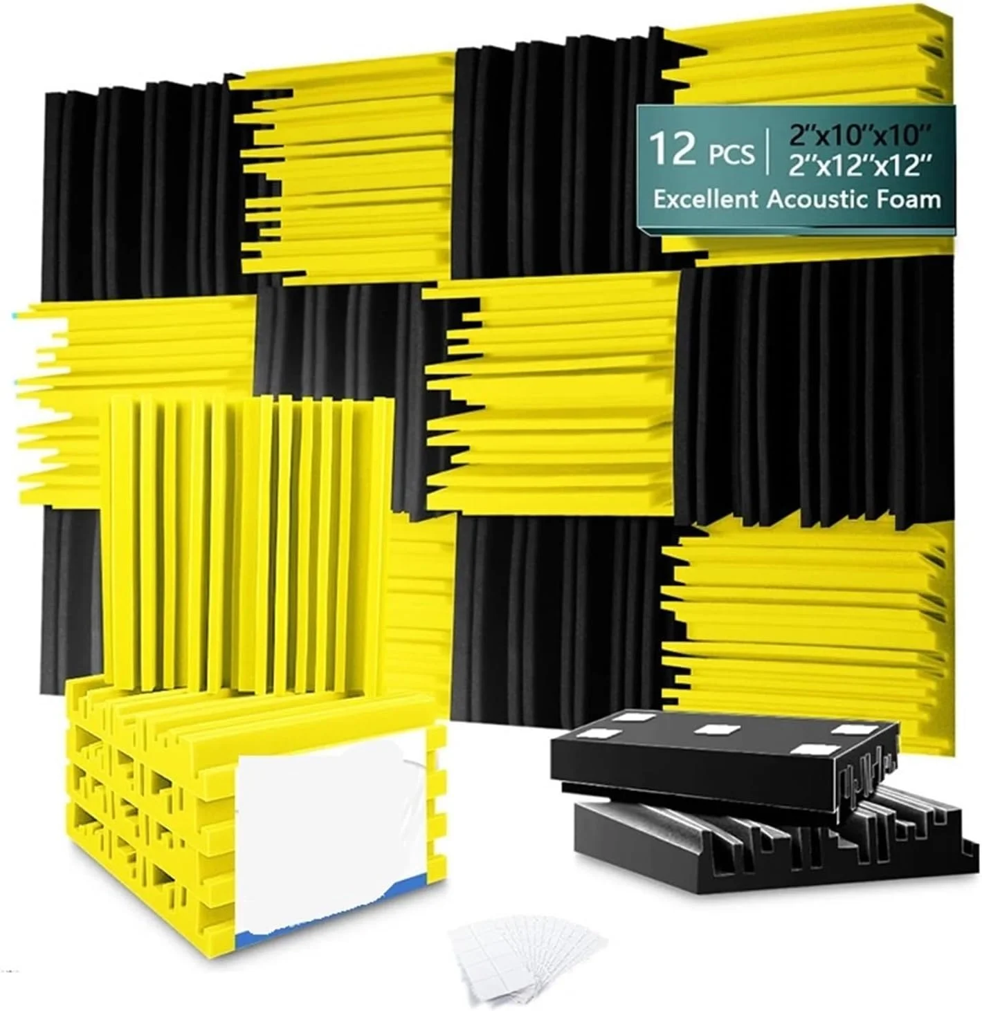 پنل های آکوستیک 12 عددی جذب صدا، پنل دیواری فوم عایق صدا برای استودیو ضبط صدا، اتاق درام، پد عایق صدا (قرمز، 30x30x5 سانتی متر، تراکم متوسط)