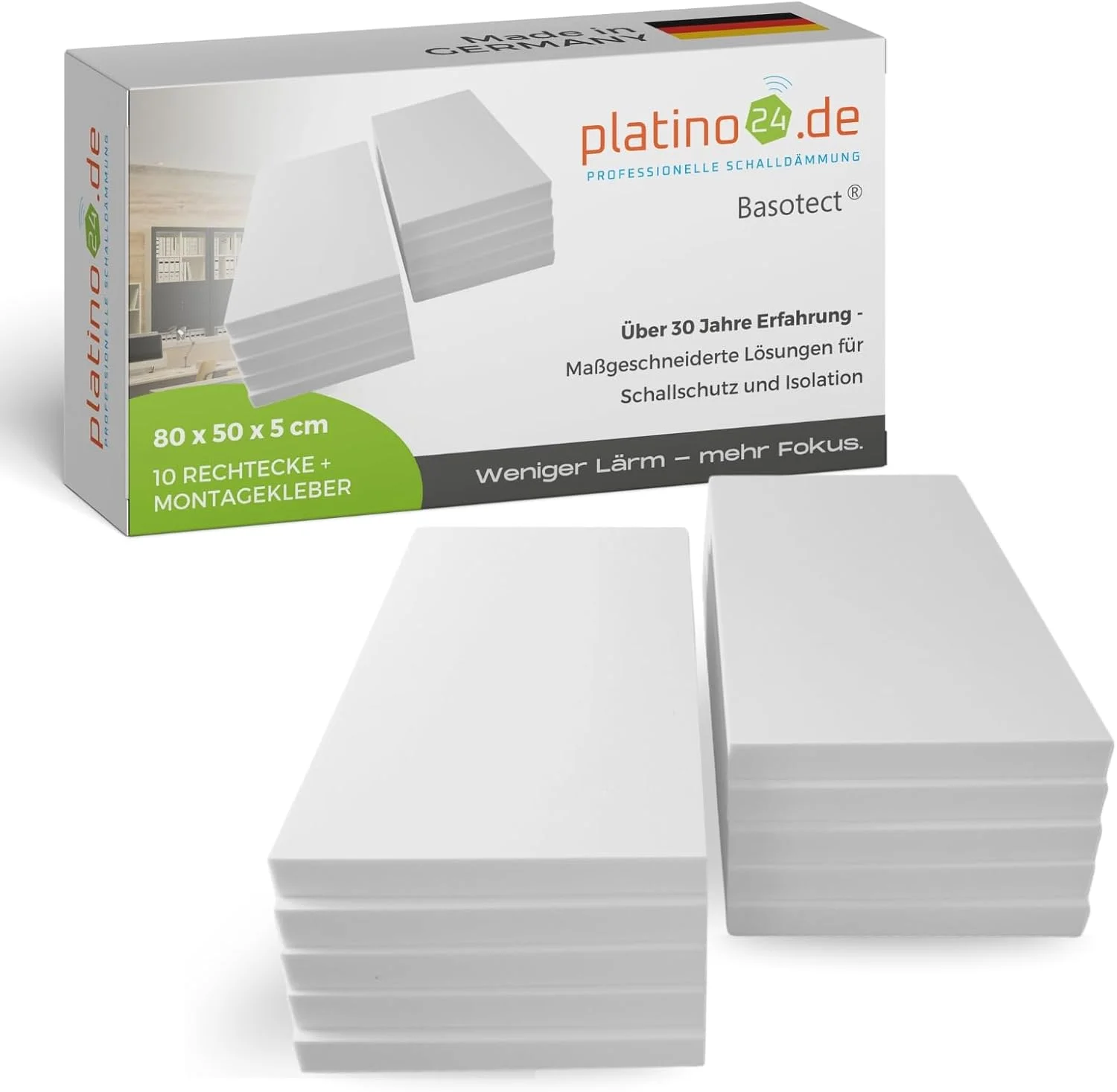 پنل های آکوستیک پلاتینو 24 از Basotec G+ I بسته 10 عددی I پنل های دیواری شیک به رنگ خاکستری روشن I پنل های آکوستیک با کیفیت بالا از فوم I صفحات آکوستیک برای عایق صدا در دفتر، استودیو و آپارتمان