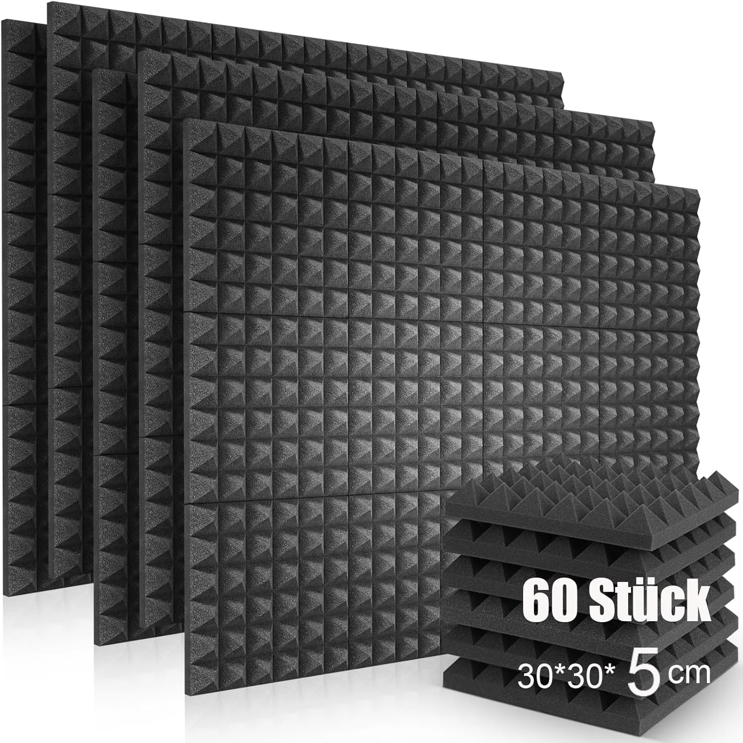 60 عدد فوم آکوستیک، پنل های فومی عایق صدا 30x30x5 سانتی متر برای دیوار استودیو، پادکست، استودیوهای ضبط، دفتر، آکوستیک (60 عدد)