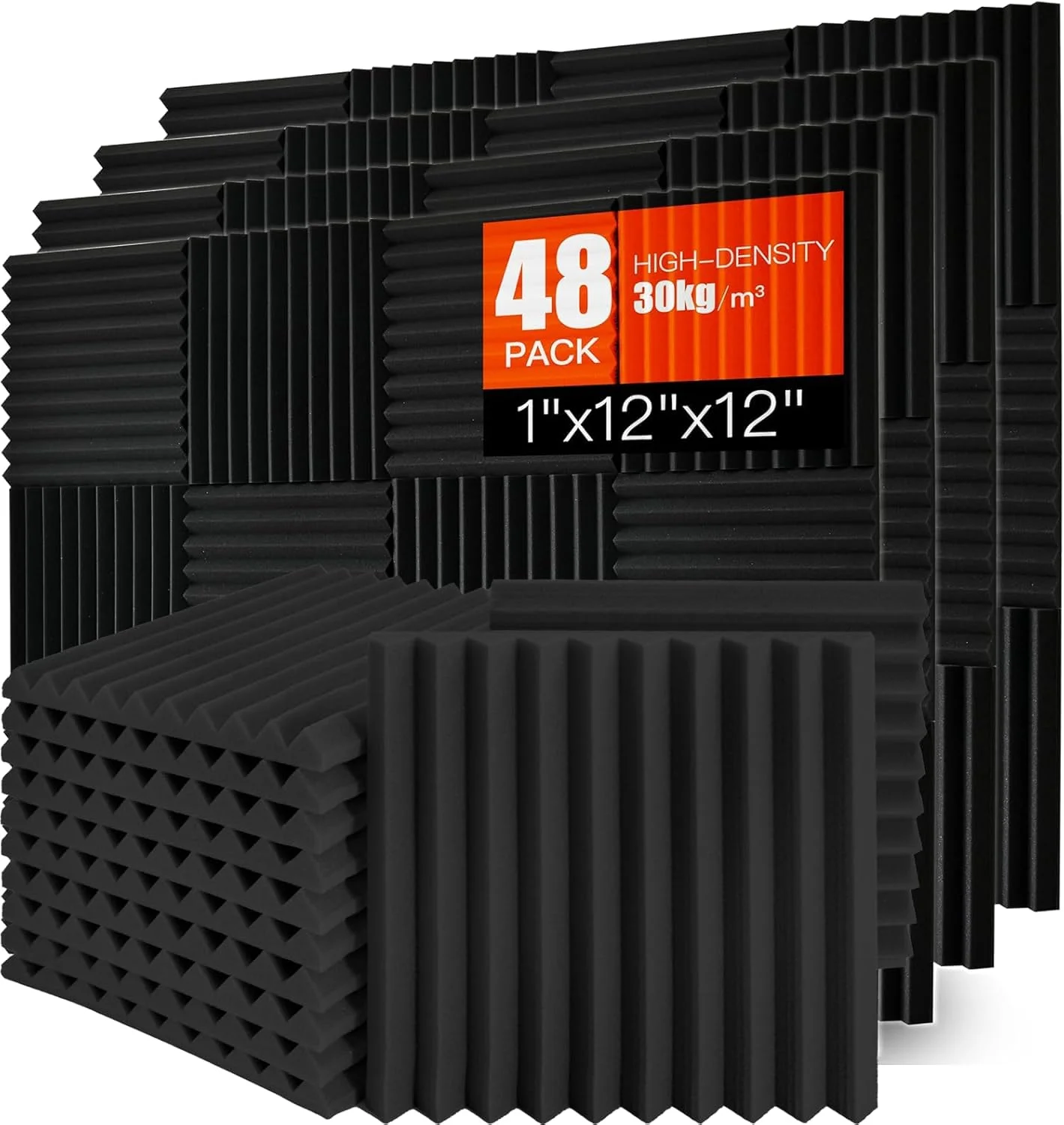 48 تکه فوم آکوستیک، پنل های فوم آکوستیک دیواری 30x30x2.5 سانتی متر عایق صدا پنل های آکوستیک پد عایق صدا فوم با چگالی بالا