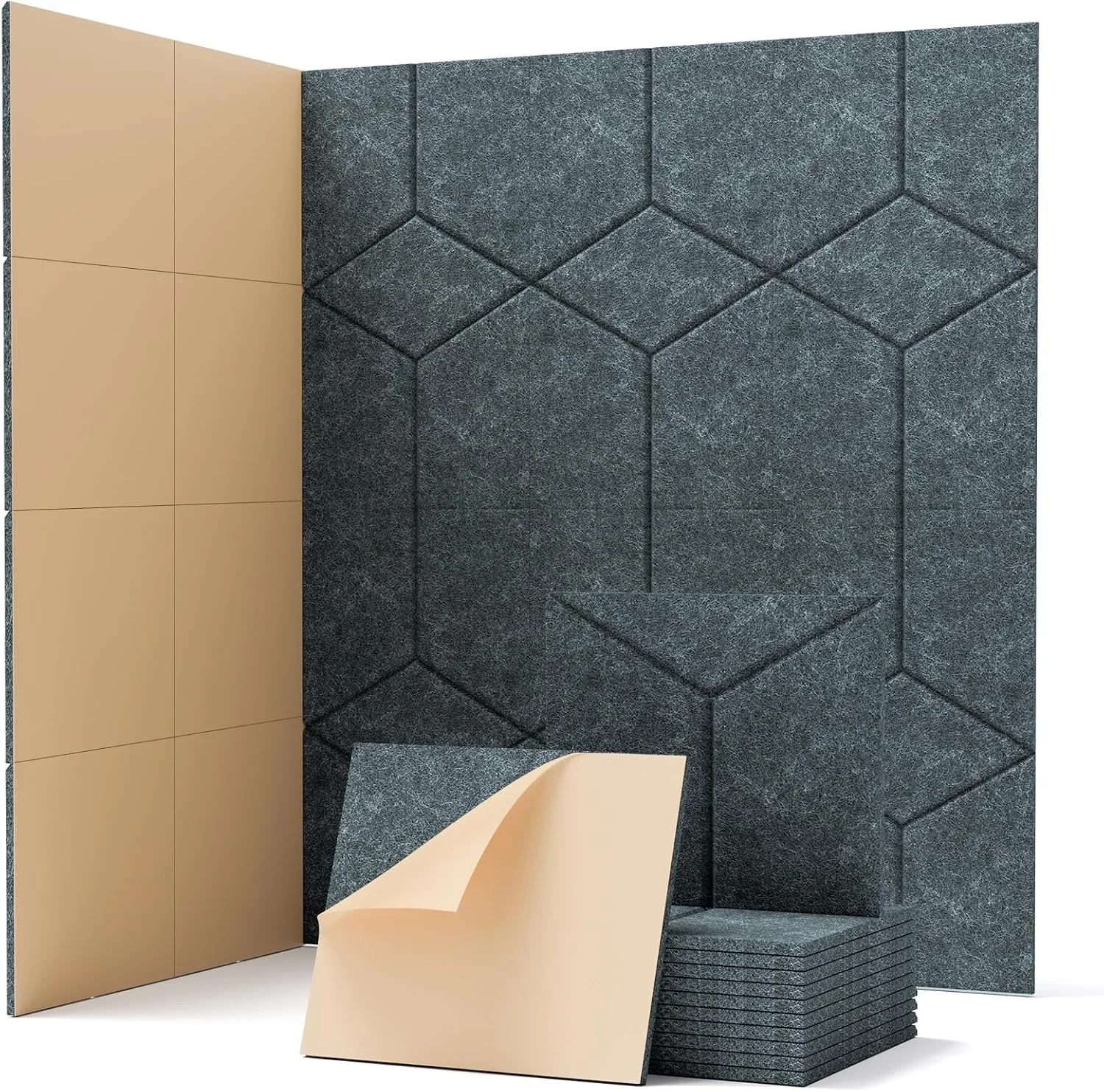 پنل های آکوستیک ساندزبای خود چسب، 12 عدد، جاذب صدا، عایق صدا، عایق دیوار، درب، سقف، پنل های آکوستیک برای تصفیه آکوستیک و دکوراسیون دیوار 30x26x0.9cm (خاکستری تیره)