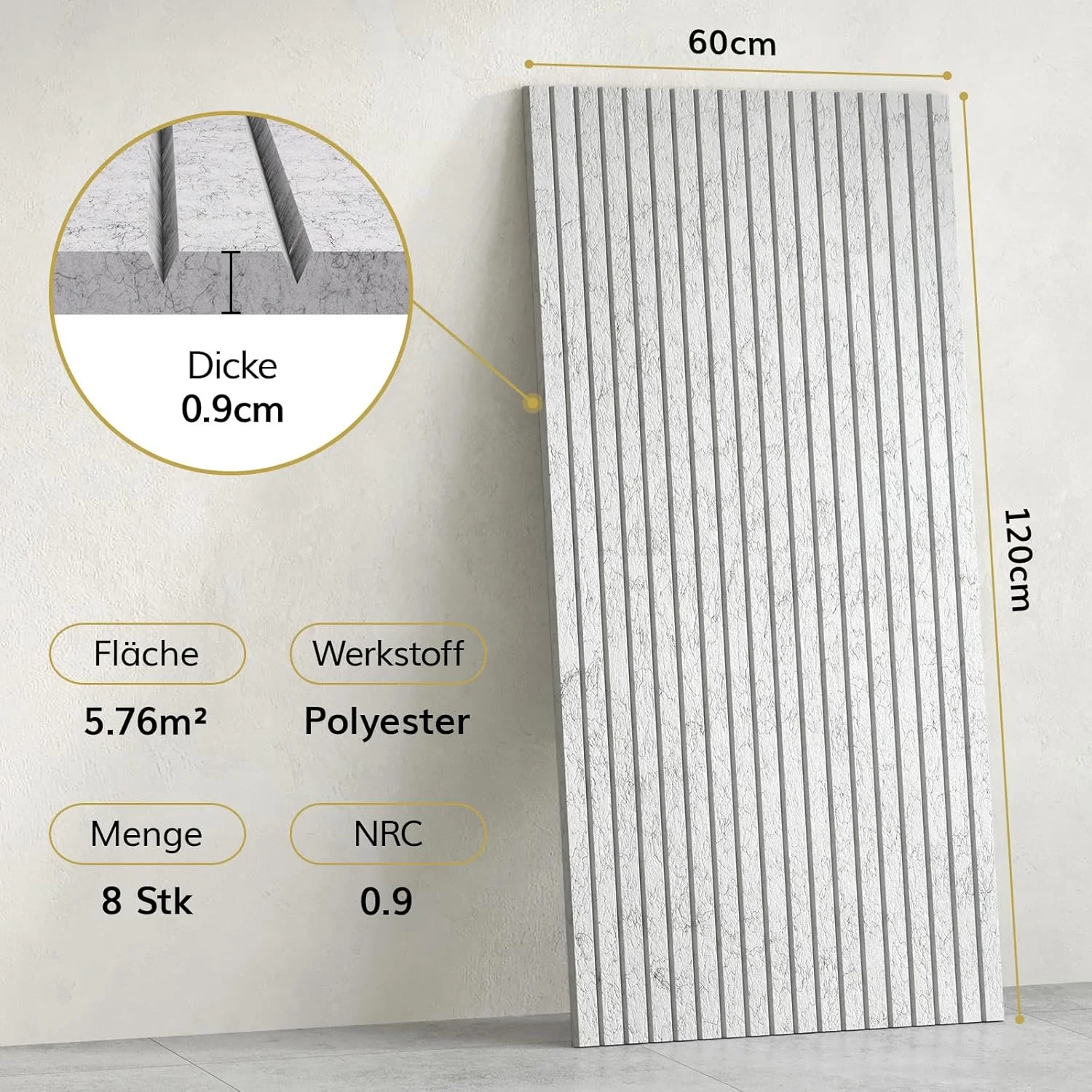 پنل آکوستیک خودچسب TONOR، بسته 8 عددی، 120x60x0.9 سانتی متر، عایق صدا، صفحات آکوستیک، درمان آکوستیک و دکوراسیون دیوار برای استودیو و دفتر، خاکستری